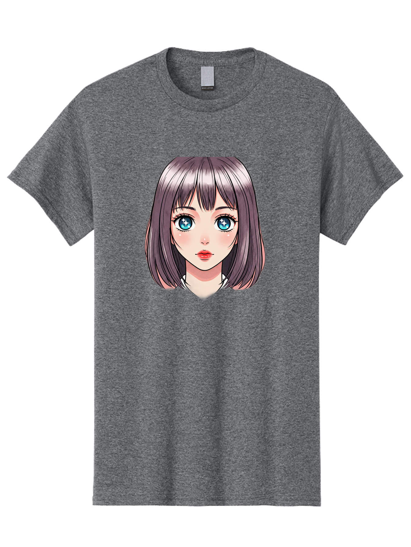 Anime-Girl Men'S Graphic Tee, 100% Cotton, Comfortable Casual Summer Wear, Machine Washable, Anime Girl, Manga Style, Blue Eyes, Short Hair, Bangs, Cartoon Character, Vibrant Colors, Kawaii Art, Digital Illustration, Young Female Character, Bab648