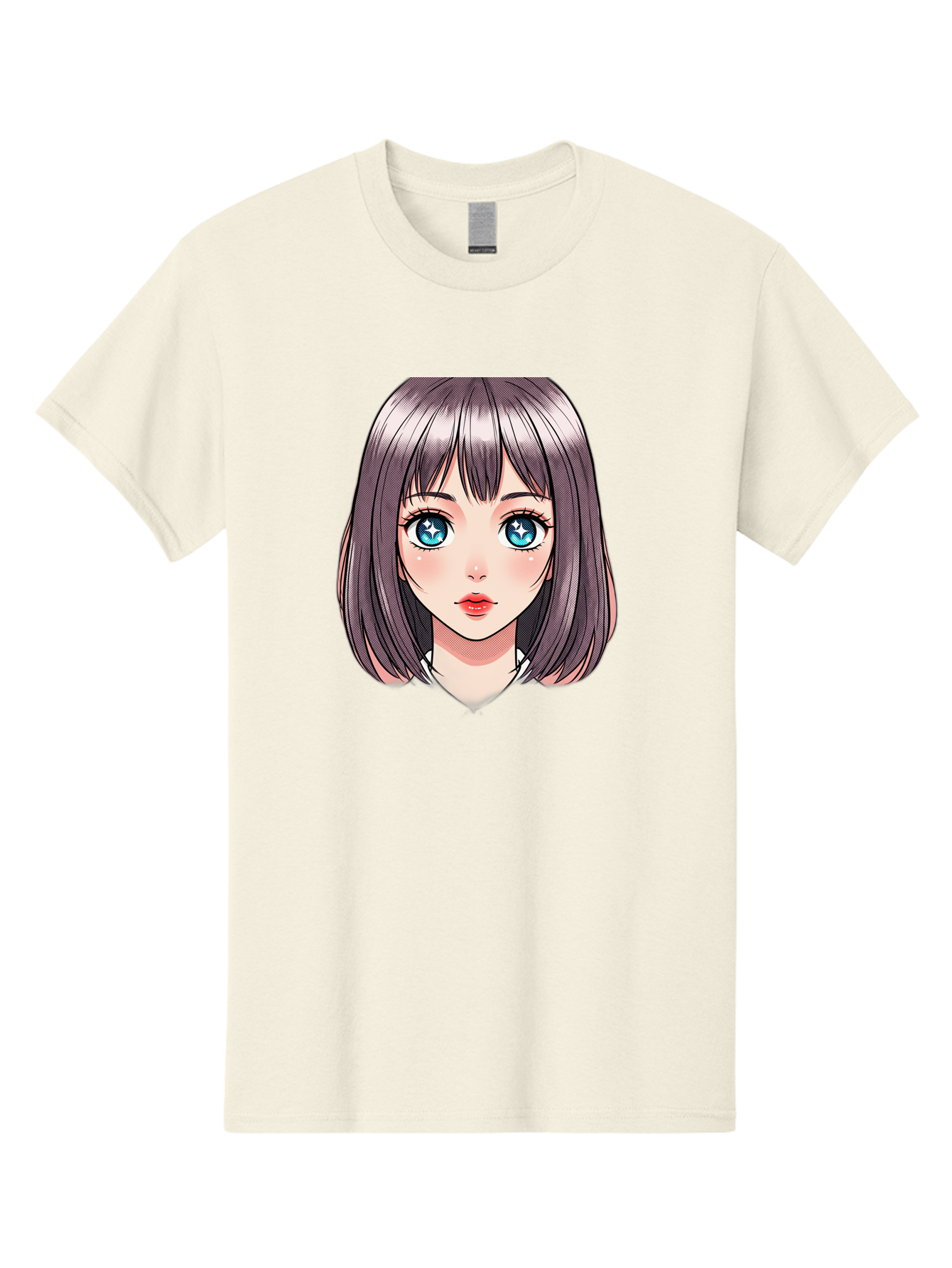 Anime-Girl Men'S Graphic Tee, 100% Cotton, Comfortable Casual Summer Wear, Machine Washable, Anime Girl, Manga Style, Blue Eyes, Short Hair, Bangs, Cartoon Character, Vibrant Colors, Kawaii Art, Digital Illustration, Young Female Character, Bab648