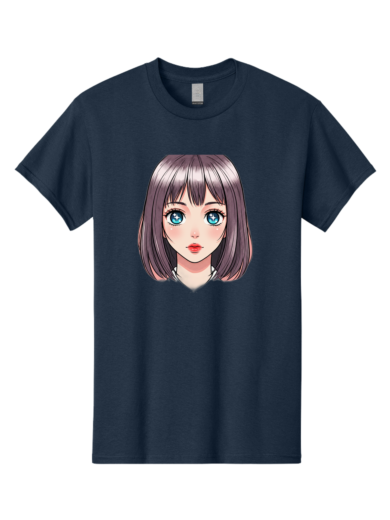 Anime-Girl Men'S Graphic Tee, 100% Cotton, Comfortable Casual Summer Wear, Machine Washable, Anime Girl, Manga Style, Blue Eyes, Short Hair, Bangs, Cartoon Character, Vibrant Colors, Kawaii Art, Digital Illustration, Young Female Character, Bab648