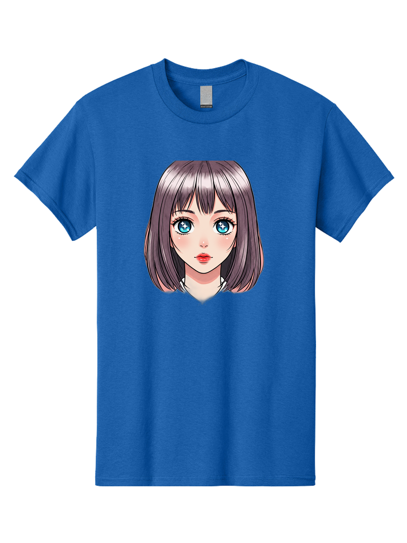 Anime-Girl Men'S Graphic Tee, 100% Cotton, Comfortable Casual Summer Wear, Machine Washable, Anime Girl, Manga Style, Blue Eyes, Short Hair, Bangs, Cartoon Character, Vibrant Colors, Kawaii Art, Digital Illustration, Young Female Character, Bab648