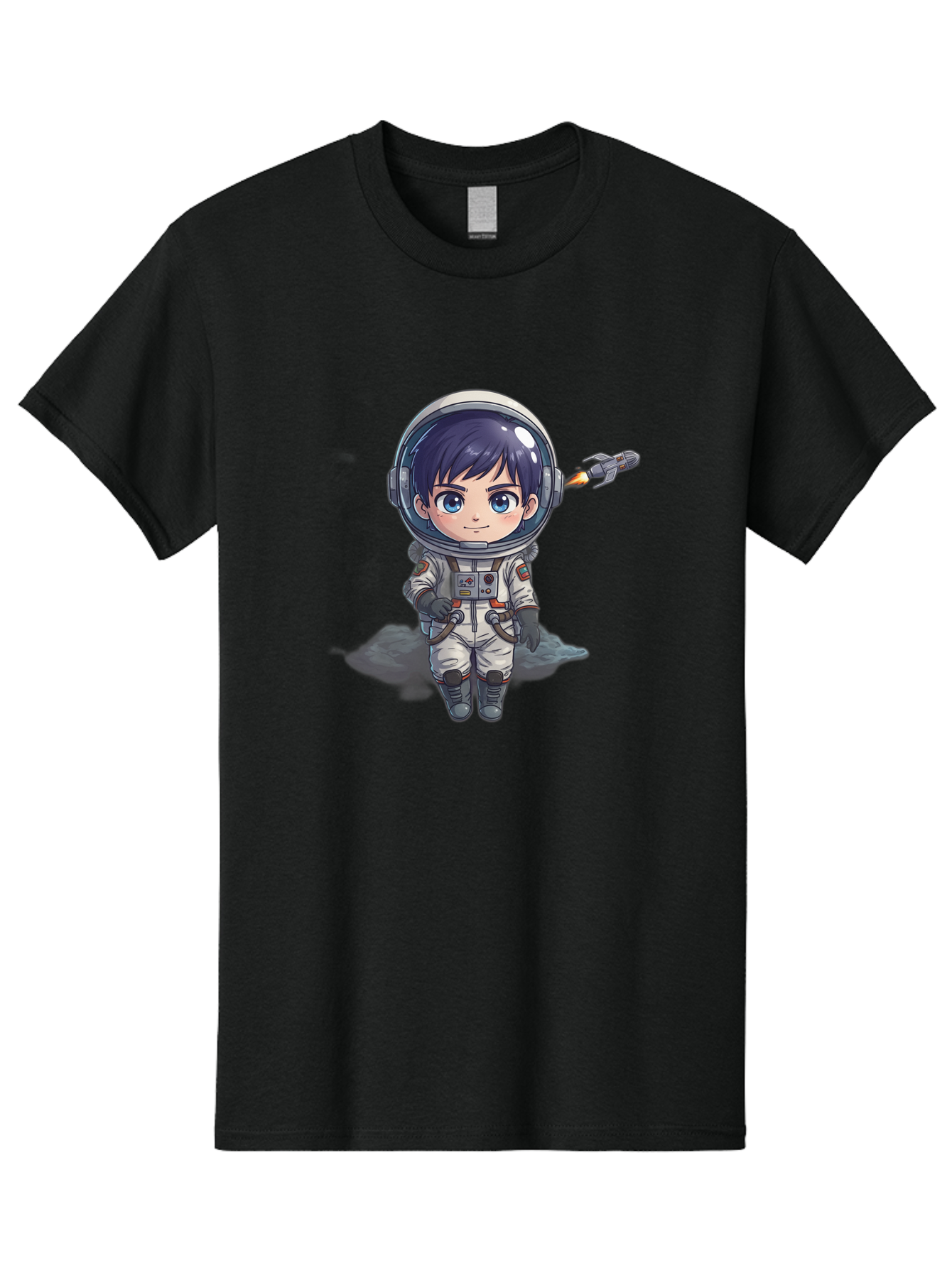 Astronaut-Boy Men'S Graphic Tee, 100% Cotton, Comfortable Casual Summer Wear, Machine Washable, Cartoon Astronaut, Chibi Character, Space Suit, Helmet, Blue Eyes, Dark Hair, Rocket Pack, Adventure, Cartoon Style, Kawaii Art, Futuristic, Bab649