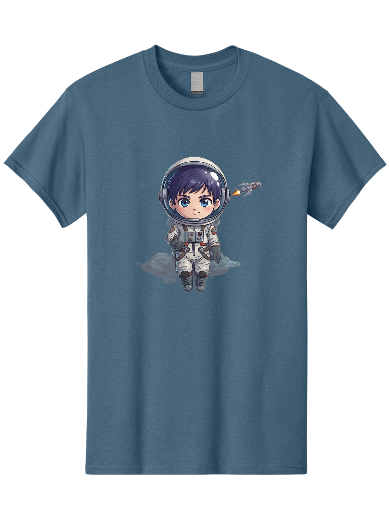 Astronaut-Boy Men'S Graphic Tee, 100% Cotton, Comfortable Casual Summer Wear, Machine Washable, Cartoon Astronaut, Chibi Character, Space Suit, Helmet, Blue Eyes, Dark Hair, Rocket Pack, Adventure, Cartoon Style, Kawaii Art, Futuristic, Bab649
