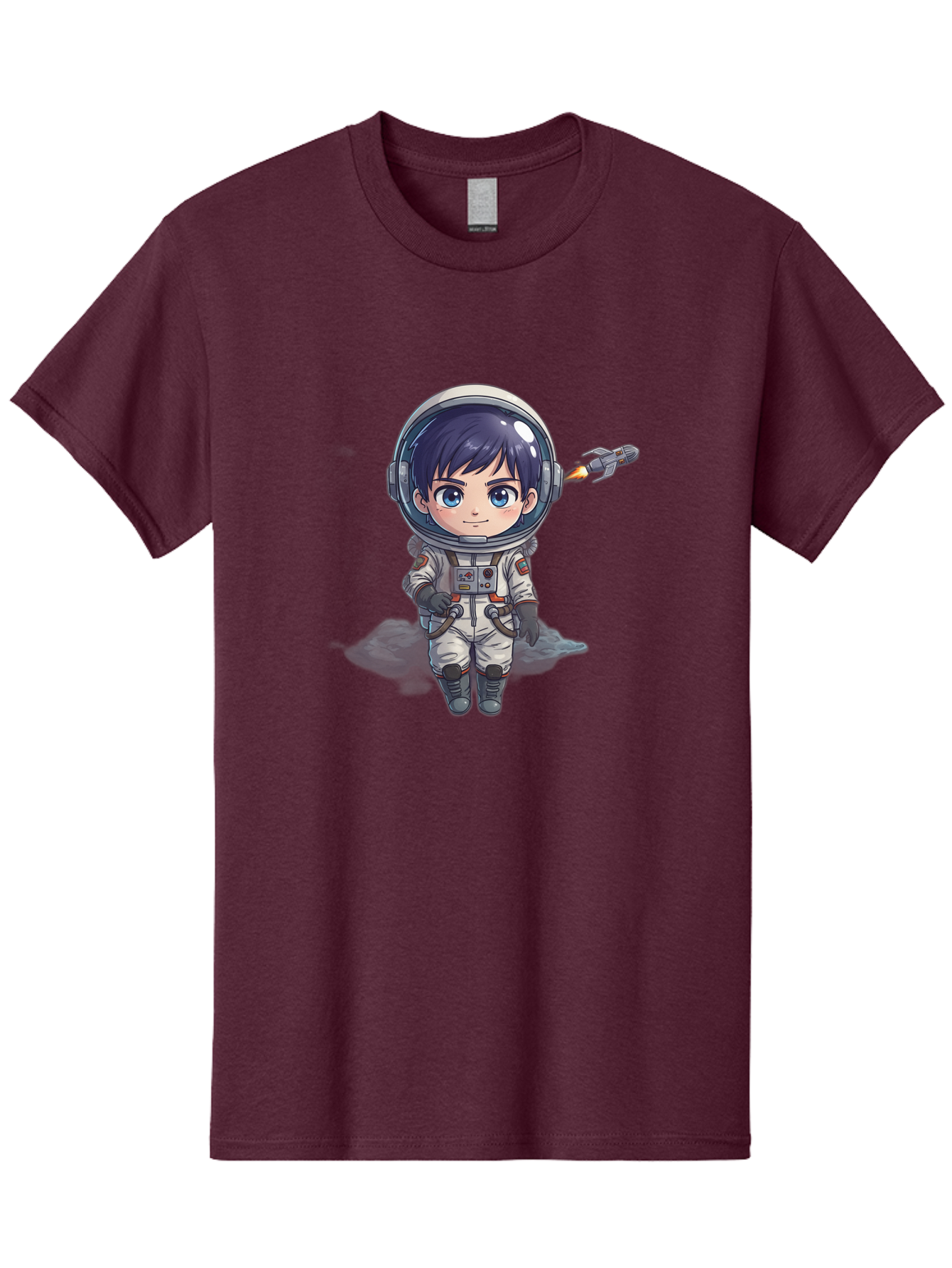 Astronaut-Boy Men'S Graphic Tee, 100% Cotton, Comfortable Casual Summer Wear, Machine Washable, Cartoon Astronaut, Chibi Character, Space Suit, Helmet, Blue Eyes, Dark Hair, Rocket Pack, Adventure, Cartoon Style, Kawaii Art, Futuristic, Bab649