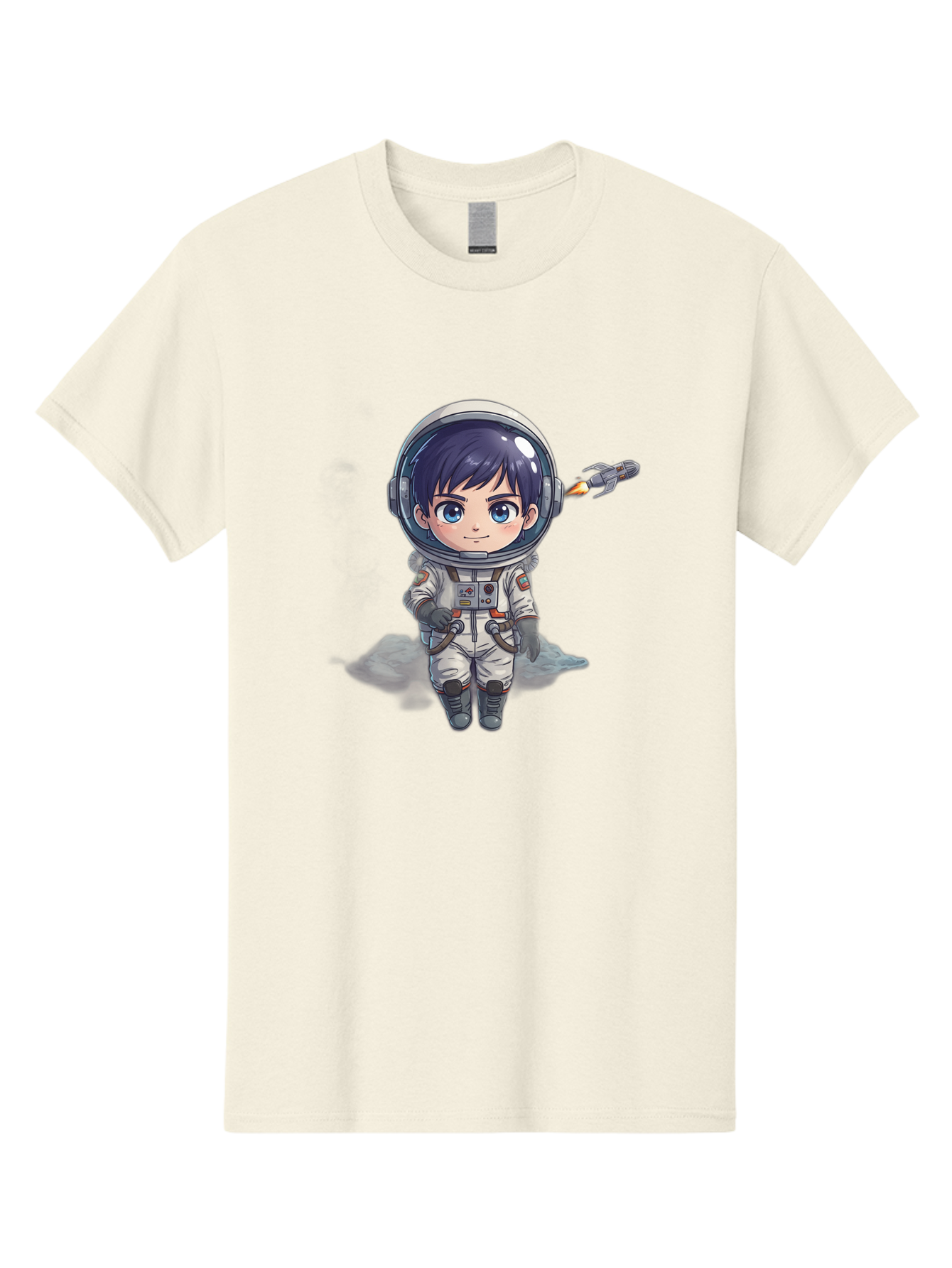Astronaut-Boy Men'S Graphic Tee, 100% Cotton, Comfortable Casual Summer Wear, Machine Washable, Cartoon Astronaut, Chibi Character, Space Suit, Helmet, Blue Eyes, Dark Hair, Rocket Pack, Adventure, Cartoon Style, Kawaii Art, Futuristic, Bab649