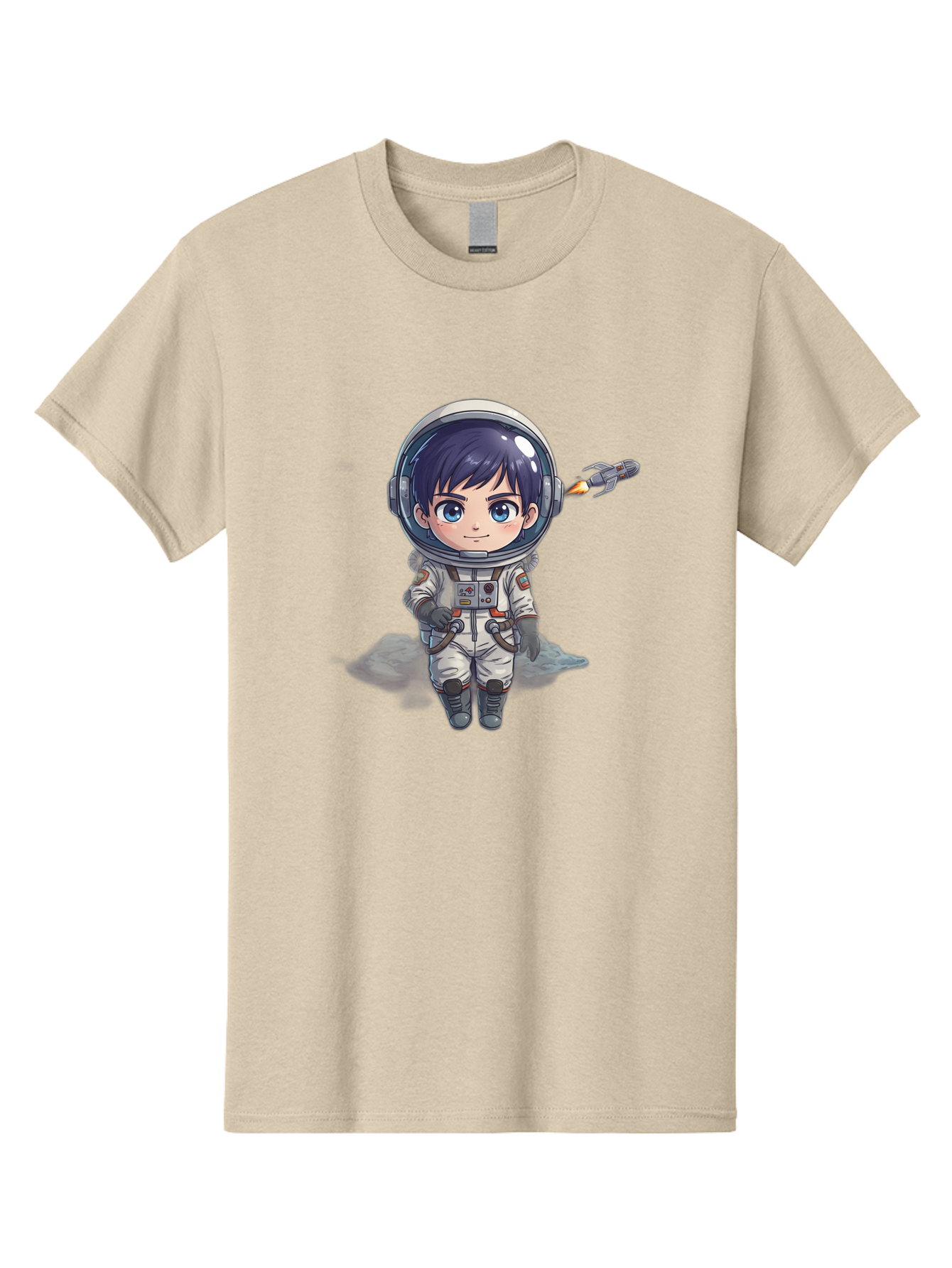 Astronaut-Boy Men'S Graphic Tee, 100% Cotton, Comfortable Casual Summer Wear, Machine Washable, Cartoon Astronaut, Chibi Character, Space Suit, Helmet, Blue Eyes, Dark Hair, Rocket Pack, Adventure, Cartoon Style, Kawaii Art, Futuristic, Bab649