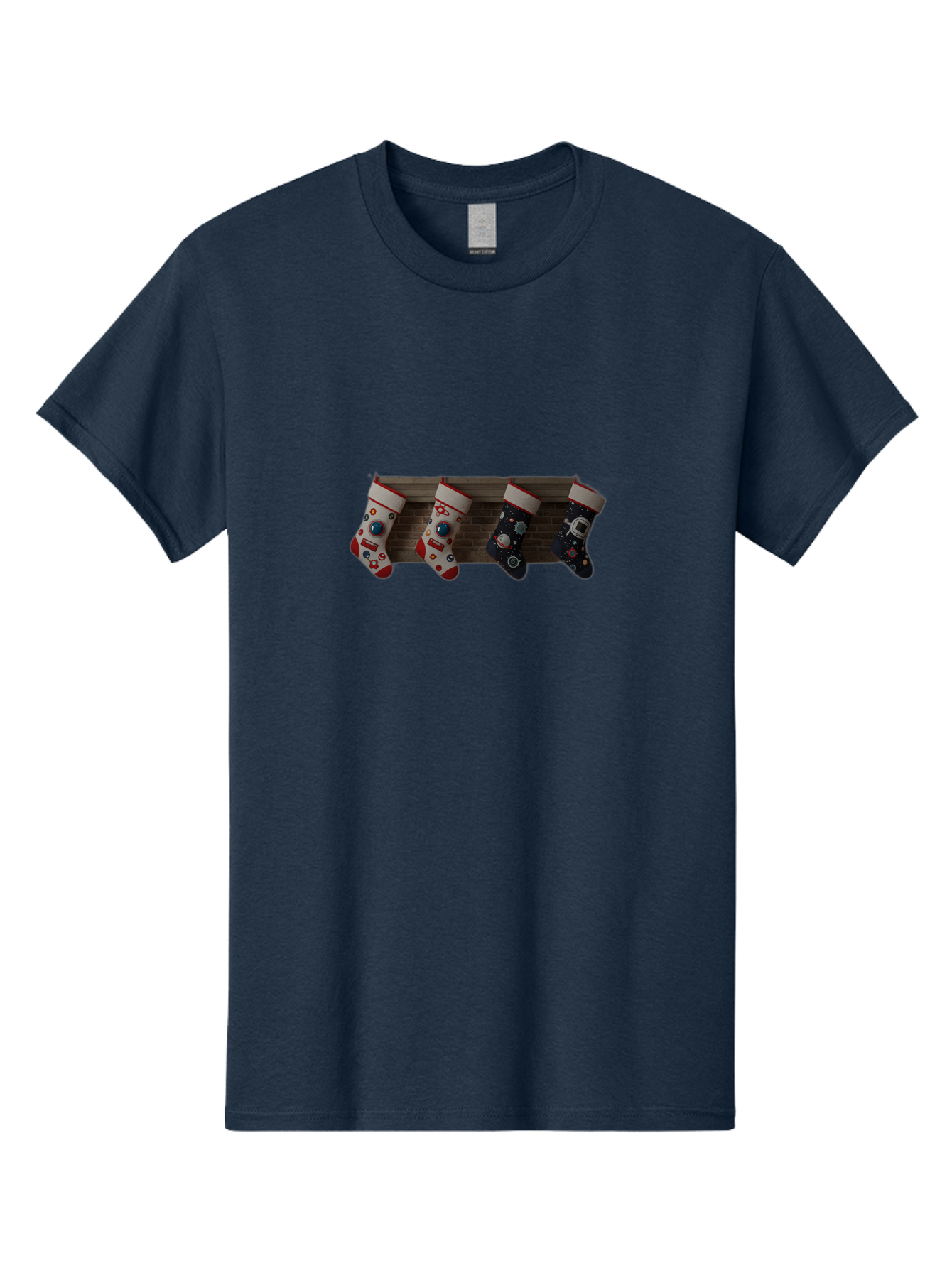 Astronaut-Christmas-Stockings Men'S Graphic Tee, 100% Cotton, Comfortable Casual Summer Wear, Machine Washable, Christmas Stockings, Holiday Decor, Festive Socks, Holiday Cheer, Wall Decoration, Brick Wall, Christmas Celebration, Bab650