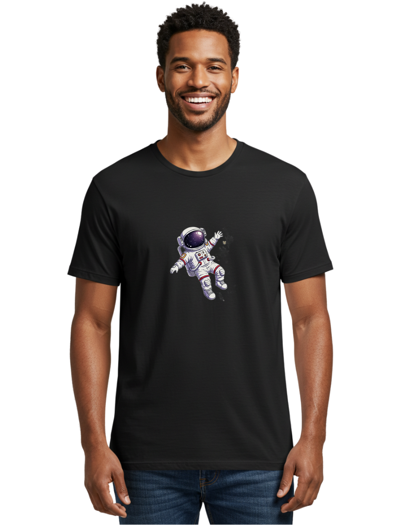 Astronaut-Floating Men'S Graphic Tee, 100% Cotton, Comfortable Casual Summer Wear, Machine Washable, Astronaut In Space, Floating Astronaut, White Spacesuit, Red Accents, Helmet With Stars, Space Exploration, Zero Gravity, Futuristic Design Bab651