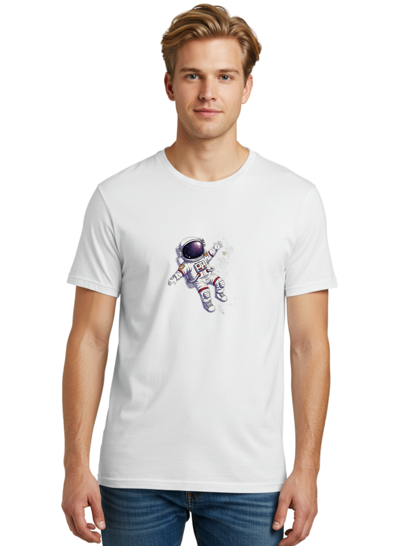 Astronaut-Floating Men'S Graphic Tee, 100% Cotton, Comfortable Casual Summer Wear, Machine Washable, Astronaut In Space, Floating Astronaut, White Spacesuit, Red Accents, Helmet With Stars, Space Exploration, Zero Gravity, Futuristic Design Bab651
