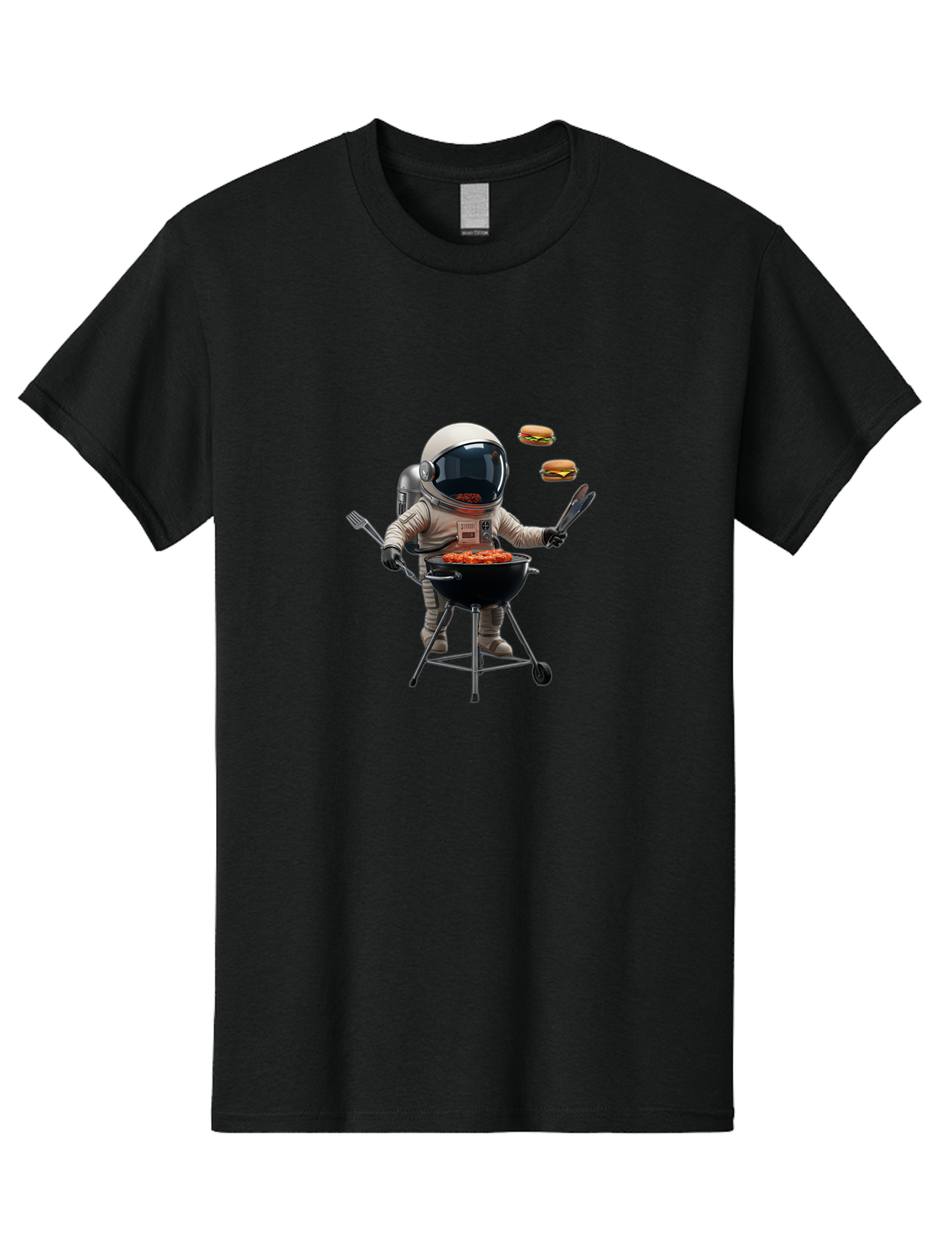 Astronaut-Grilling-Burgers Men'S Graphic Tee, 100% Cotton, Comfortable Casual Summer Wear, Machine Washable, Astronaut Grilling, Barbecue In Space, Floating Burgers, Chef In Space Suit, Grill Master, Casual Dining, Outdoor Cooking, Bab652