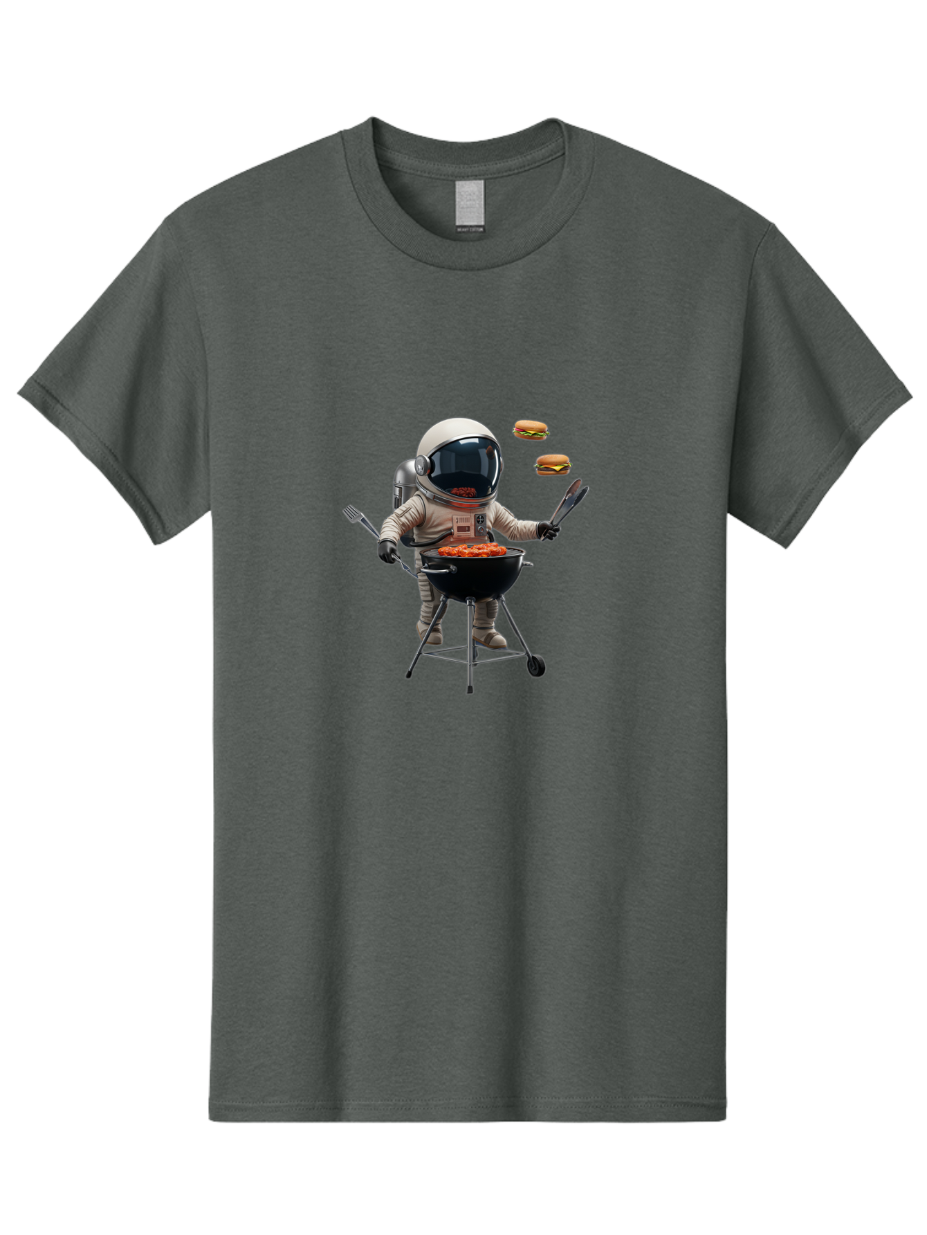 Astronaut-Grilling-Burgers Men'S Graphic Tee, 100% Cotton, Comfortable Casual Summer Wear, Machine Washable, Astronaut Grilling, Barbecue In Space, Floating Burgers, Chef In Space Suit, Grill Master, Casual Dining, Outdoor Cooking, Bab652