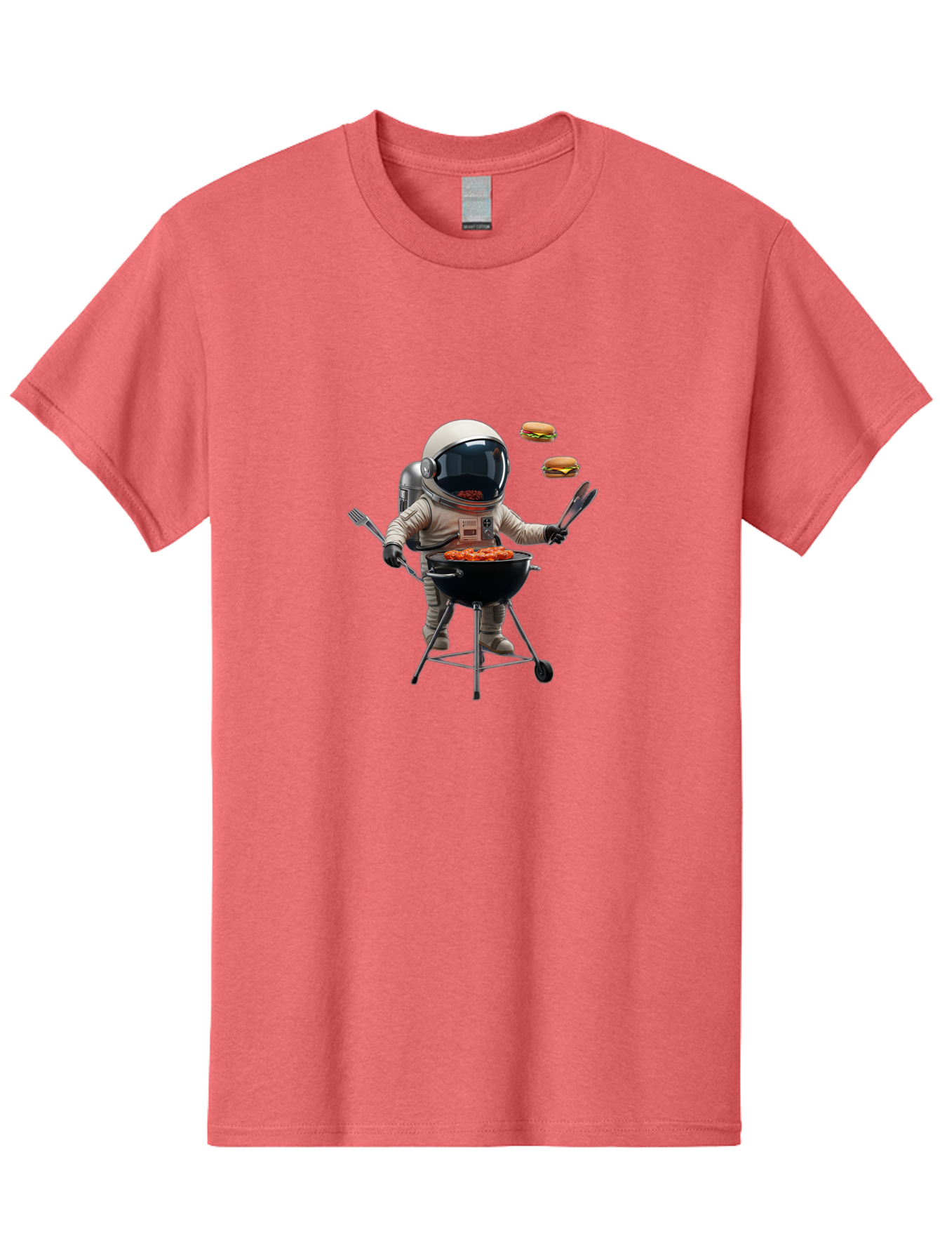 Astronaut-Grilling-Burgers Men'S Graphic Tee, 100% Cotton, Comfortable Casual Summer Wear, Machine Washable, Astronaut Grilling, Barbecue In Space, Floating Burgers, Chef In Space Suit, Grill Master, Casual Dining, Outdoor Cooking, Bab652