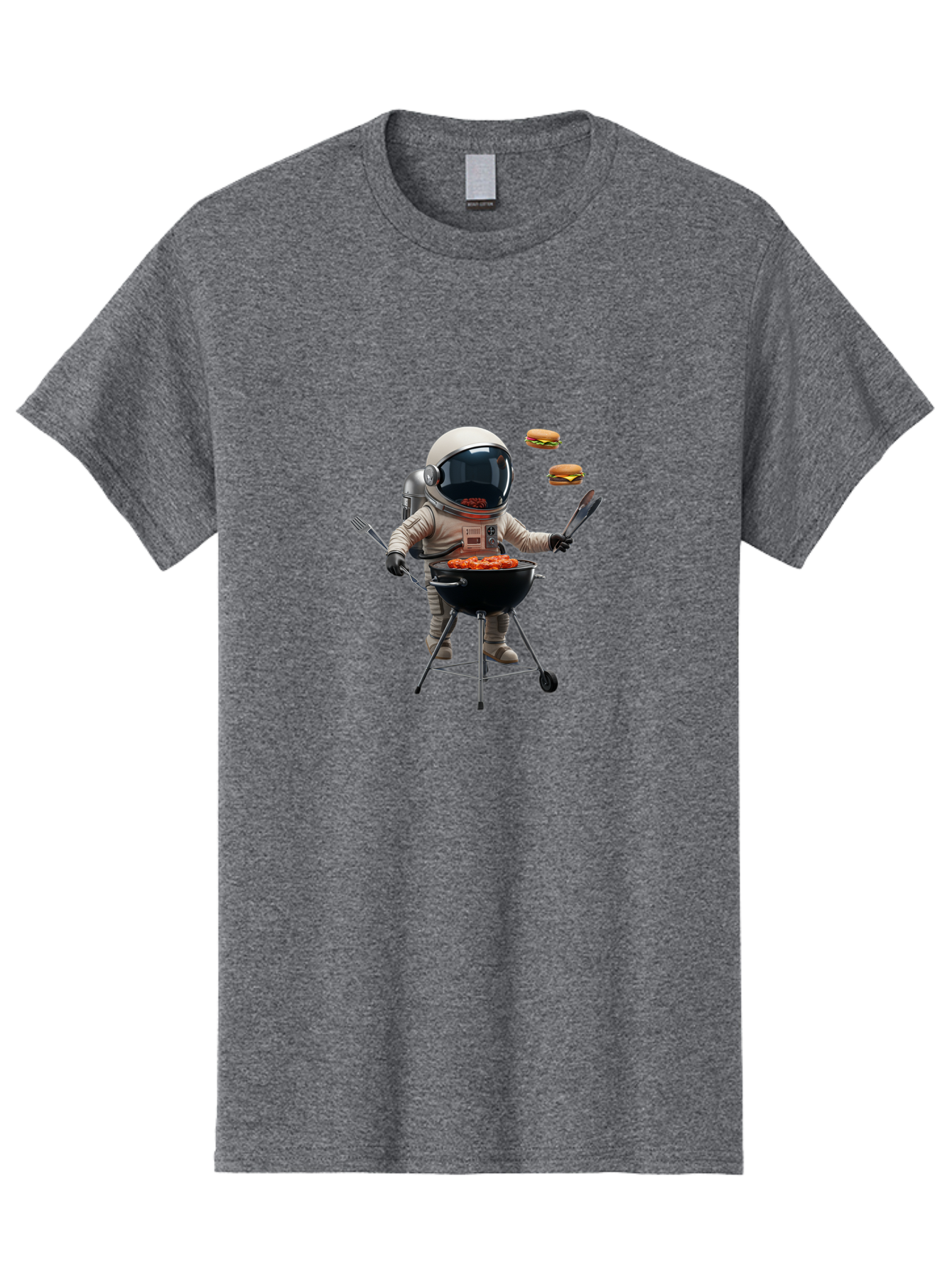 Astronaut-Grilling-Burgers Men'S Graphic Tee, 100% Cotton, Comfortable Casual Summer Wear, Machine Washable, Astronaut Grilling, Barbecue In Space, Floating Burgers, Chef In Space Suit, Grill Master, Casual Dining, Outdoor Cooking, Bab652