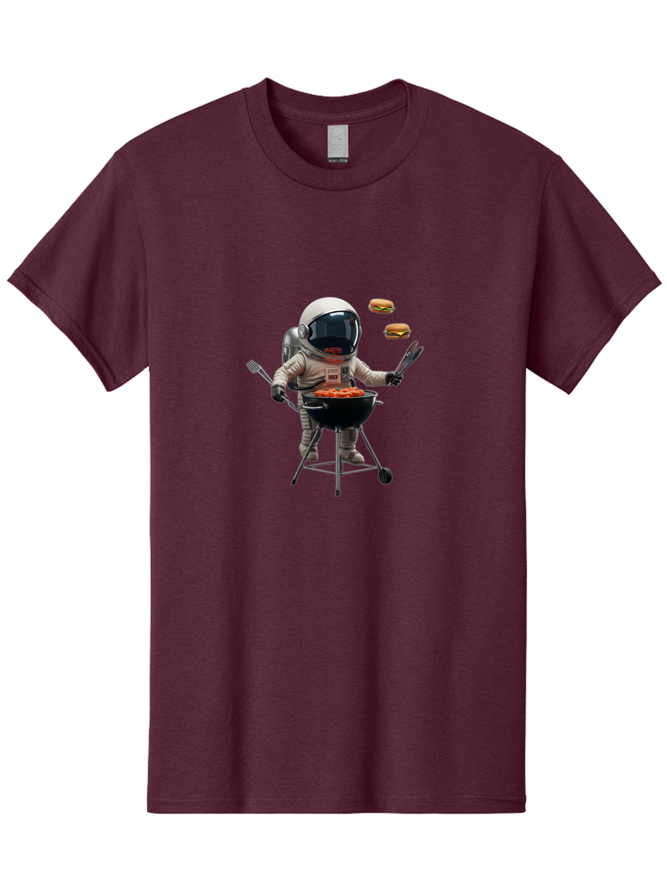 Astronaut-Grilling-Burgers Men'S Graphic Tee, 100% Cotton, Comfortable Casual Summer Wear, Machine Washable, Astronaut Grilling, Barbecue In Space, Floating Burgers, Chef In Space Suit, Grill Master, Casual Dining, Outdoor Cooking, Bab652