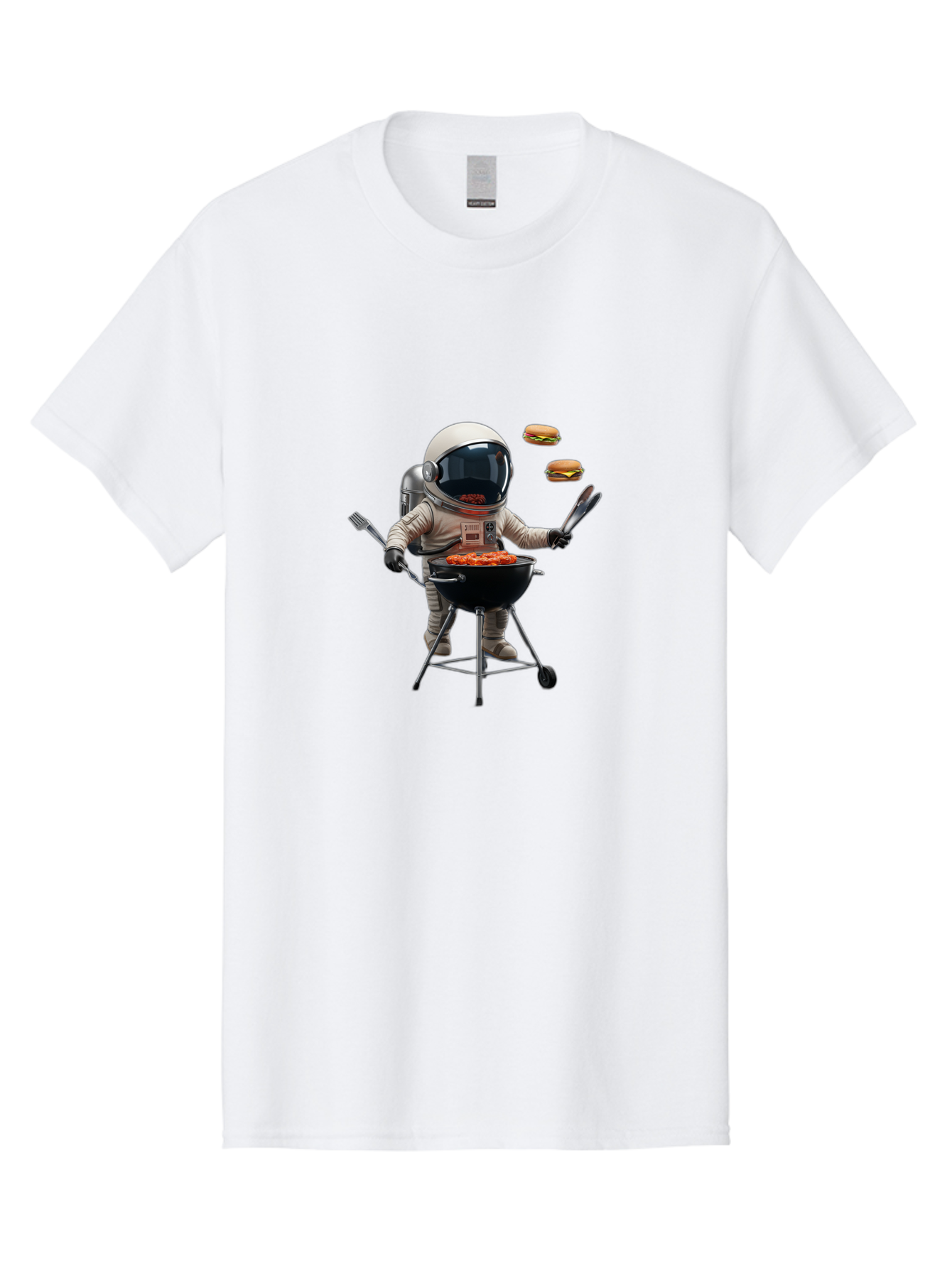 Astronaut-Grilling-Burgers Men'S Graphic Tee, 100% Cotton, Comfortable Casual Summer Wear, Machine Washable, Astronaut Grilling, Barbecue In Space, Floating Burgers, Chef In Space Suit, Grill Master, Casual Dining, Outdoor Cooking, Bab652
