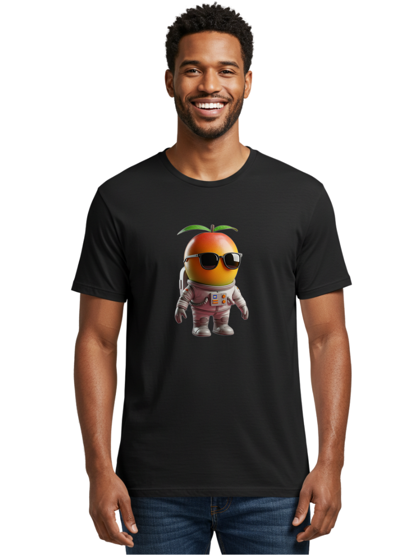 Astronaut-Peach Men'S Graphic Tee, 100% Cotton, Comfortable Casual Summer Wear, Machine Washable, Mango Astronaut, Space Suit, Trendy Shades, Cartoon Character, Orange Fruit, Astronaut Costume, Futuristic Design, Cool Glasses, Space Adventure, Bab653