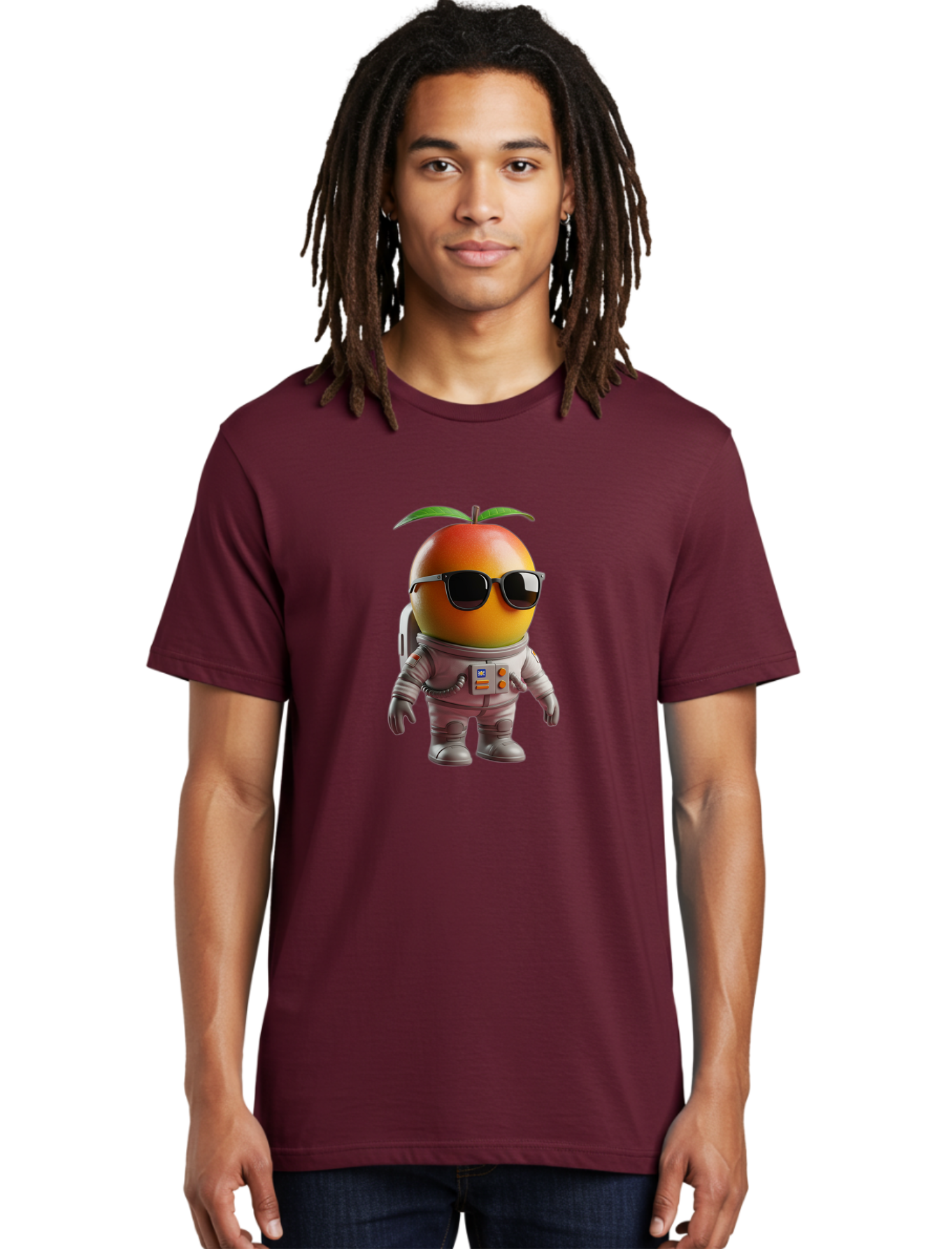 Astronaut-Peach Men'S Graphic Tee, 100% Cotton, Comfortable Casual Summer Wear, Machine Washable, Mango Astronaut, Space Suit, Trendy Shades, Cartoon Character, Orange Fruit, Astronaut Costume, Futuristic Design, Cool Glasses, Space Adventure, Bab653
