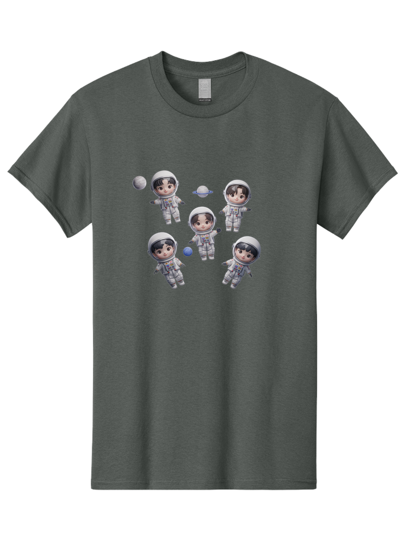 Astronauts-And-Planets Men'S Graphic Tee, 100% Cotton, Comfortable Casual Summer Wear, Machine Washable, Cartoon Astronauts, Children In Space Suits, Space Exploration, Planetary Bodies, Kawaii Art, Celestial Adventure, Animated Characters, Bab654