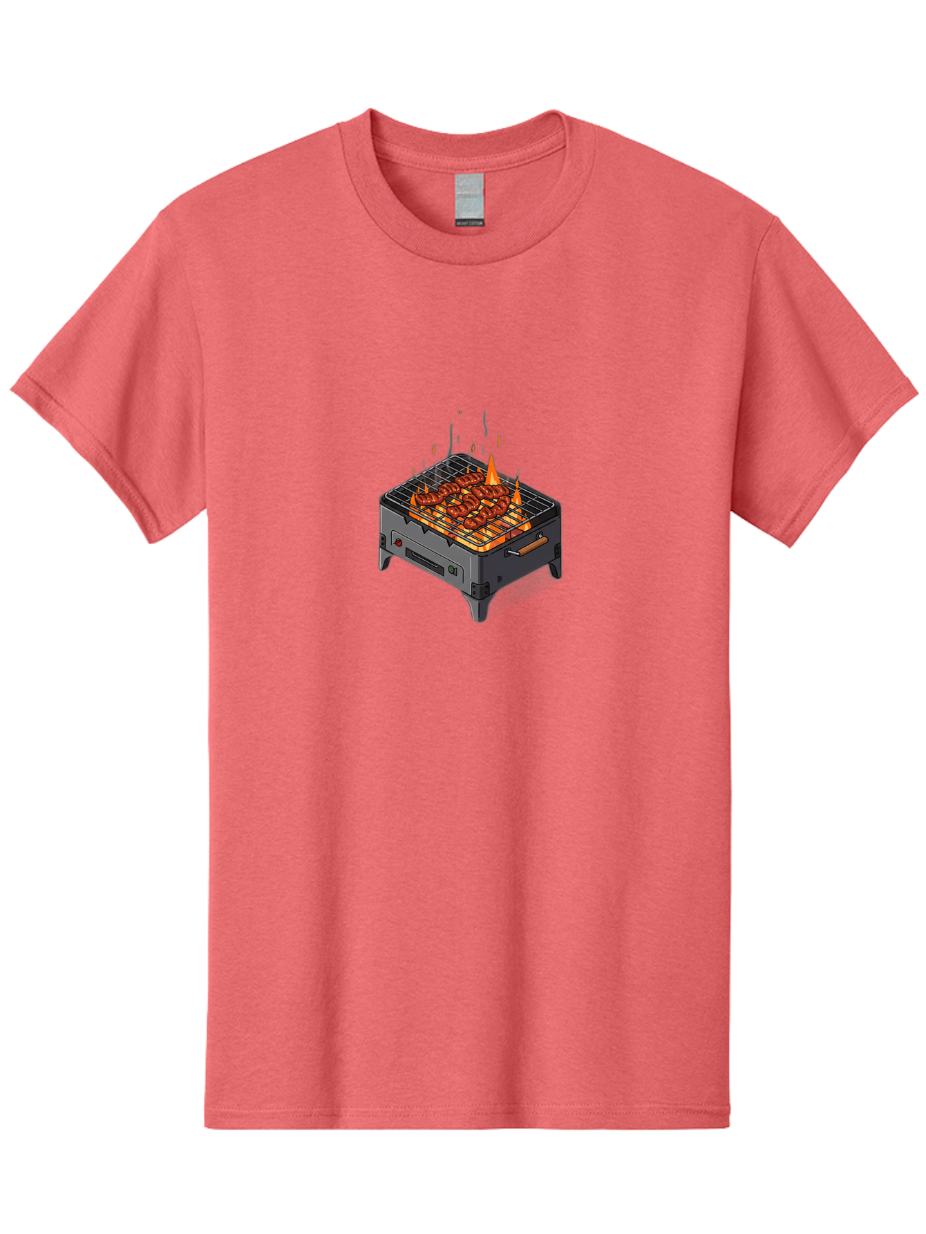 Barbecue-Grill-1 Men'S Graphic Tee, 100% Cotton, Comfortable Casual Summer Wear, Machine Washable, Barbecue Grill, Grilled Meat, Skewers, Flames, Outdoor Cooking, Delicious Food, Savory Dishes, Appetizing Meal, Grilled Vegetables, Bab655