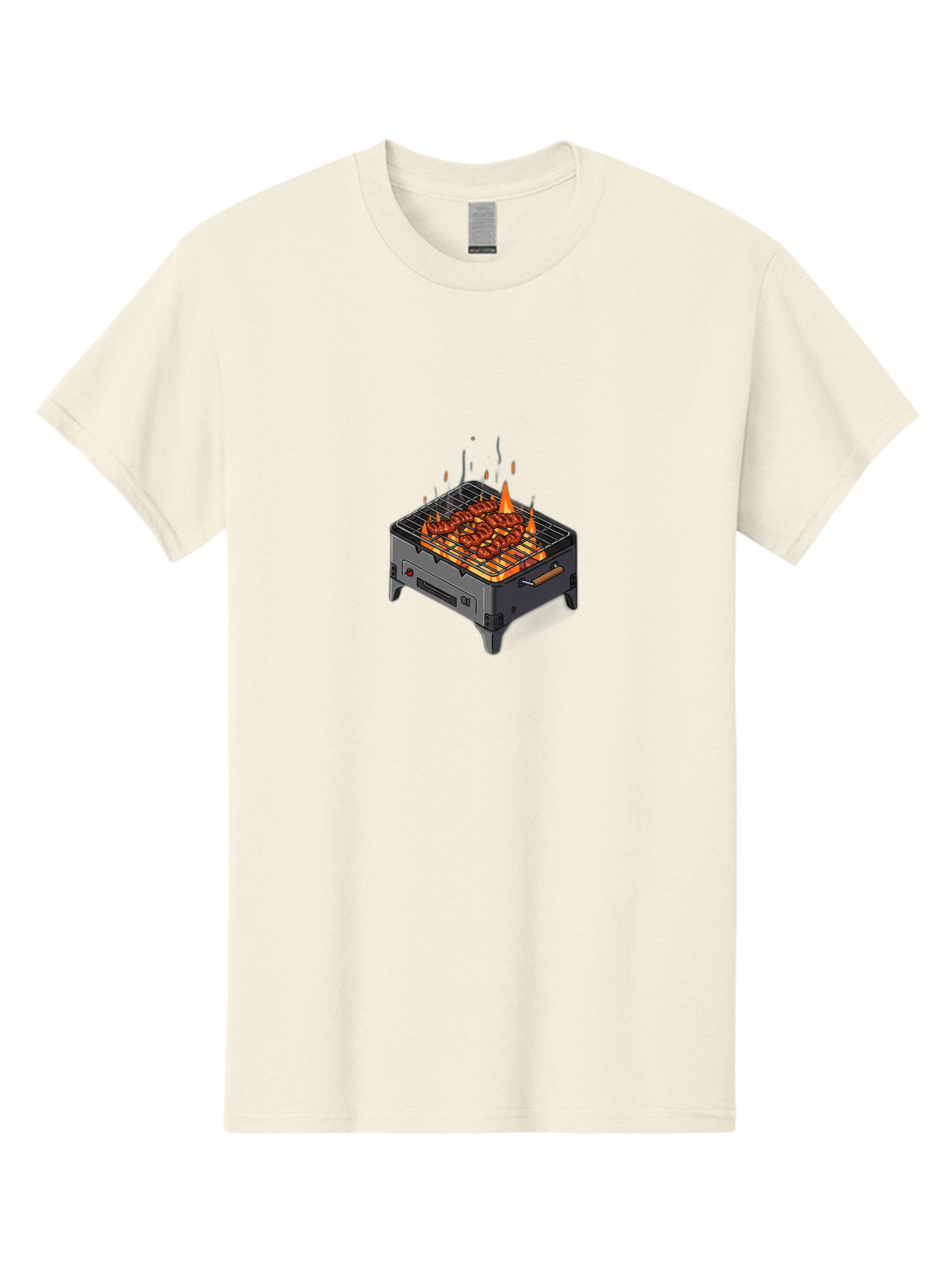 Barbecue-Grill-1 Men'S Graphic Tee, 100% Cotton, Comfortable Casual Summer Wear, Machine Washable, Barbecue Grill, Grilled Meat, Skewers, Flames, Outdoor Cooking, Delicious Food, Savory Dishes, Appetizing Meal, Grilled Vegetables, Bab655