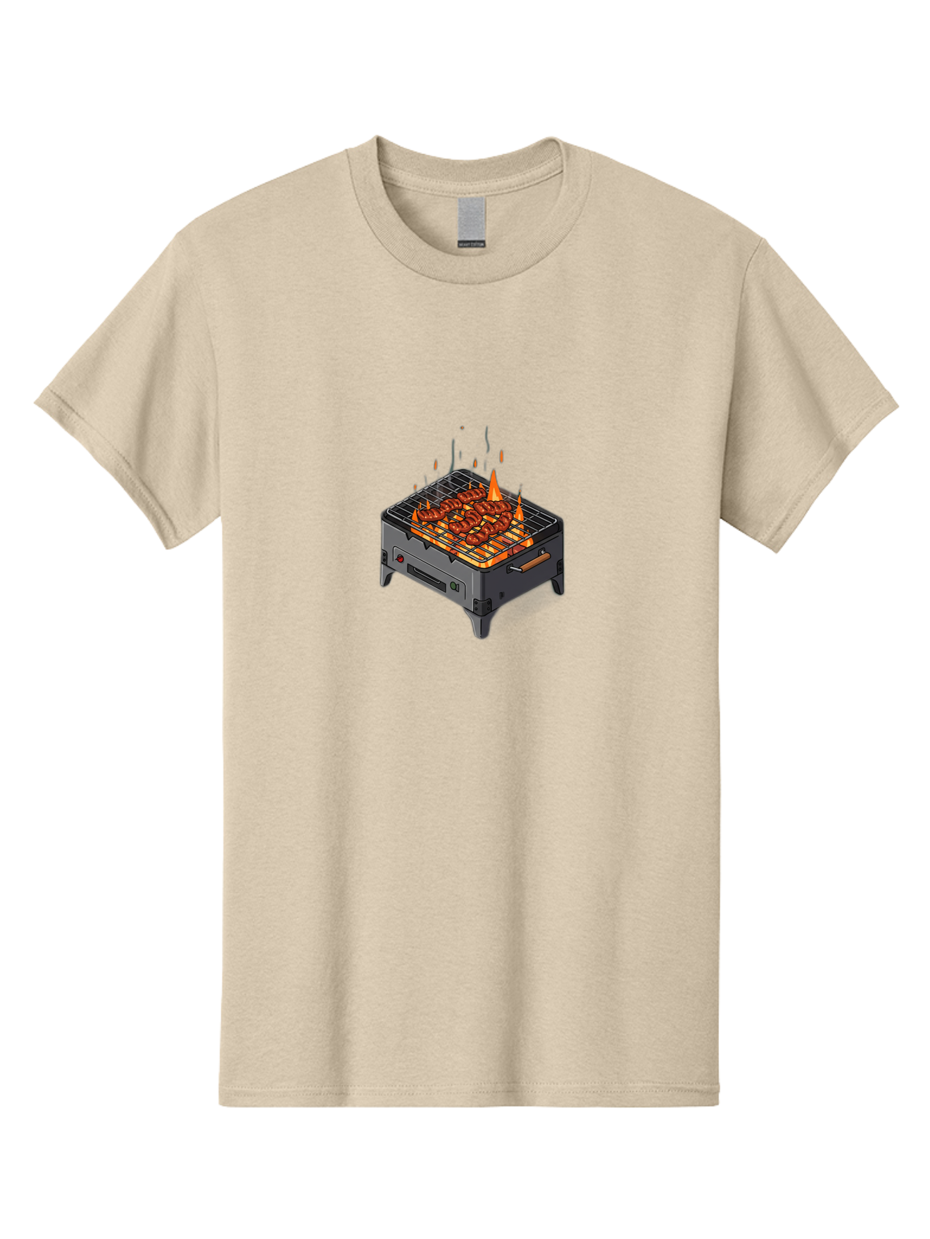 Barbecue-Grill-1 Men'S Graphic Tee, 100% Cotton, Comfortable Casual Summer Wear, Machine Washable, Barbecue Grill, Grilled Meat, Skewers, Flames, Outdoor Cooking, Delicious Food, Savory Dishes, Appetizing Meal, Grilled Vegetables, Bab655