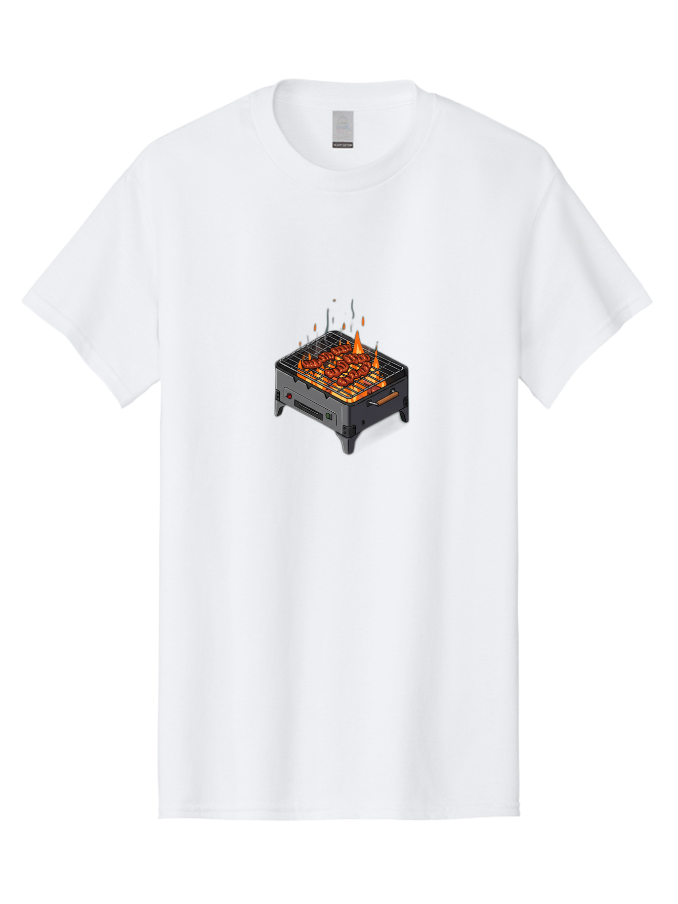 Barbecue-Grill-1 Men'S Graphic Tee, 100% Cotton, Comfortable Casual Summer Wear, Machine Washable, Barbecue Grill, Grilled Meat, Skewers, Flames, Outdoor Cooking, Delicious Food, Savory Dishes, Appetizing Meal, Grilled Vegetables, Bab655