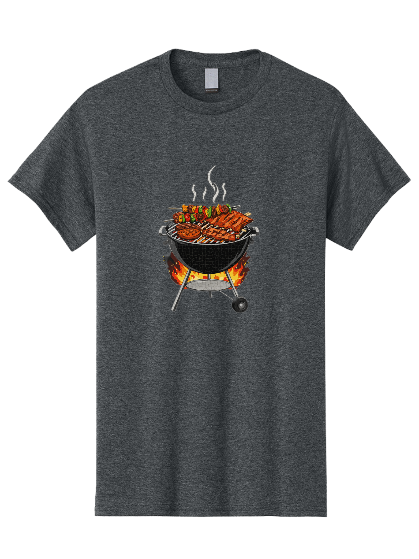 Barbecue-Grill-2 Men'S Graphic Tee, 100% Cotton, Comfortable Casual Summer Wear, Machine Washable, Barbecue Grill, Grilled Ribs, Kebabs, Skewers, Vegetables, Meat, Outdoor Cooking, Summer Food, Grill Marks, Smoky Flavor, Foodie, Backyard Bbq Bab656