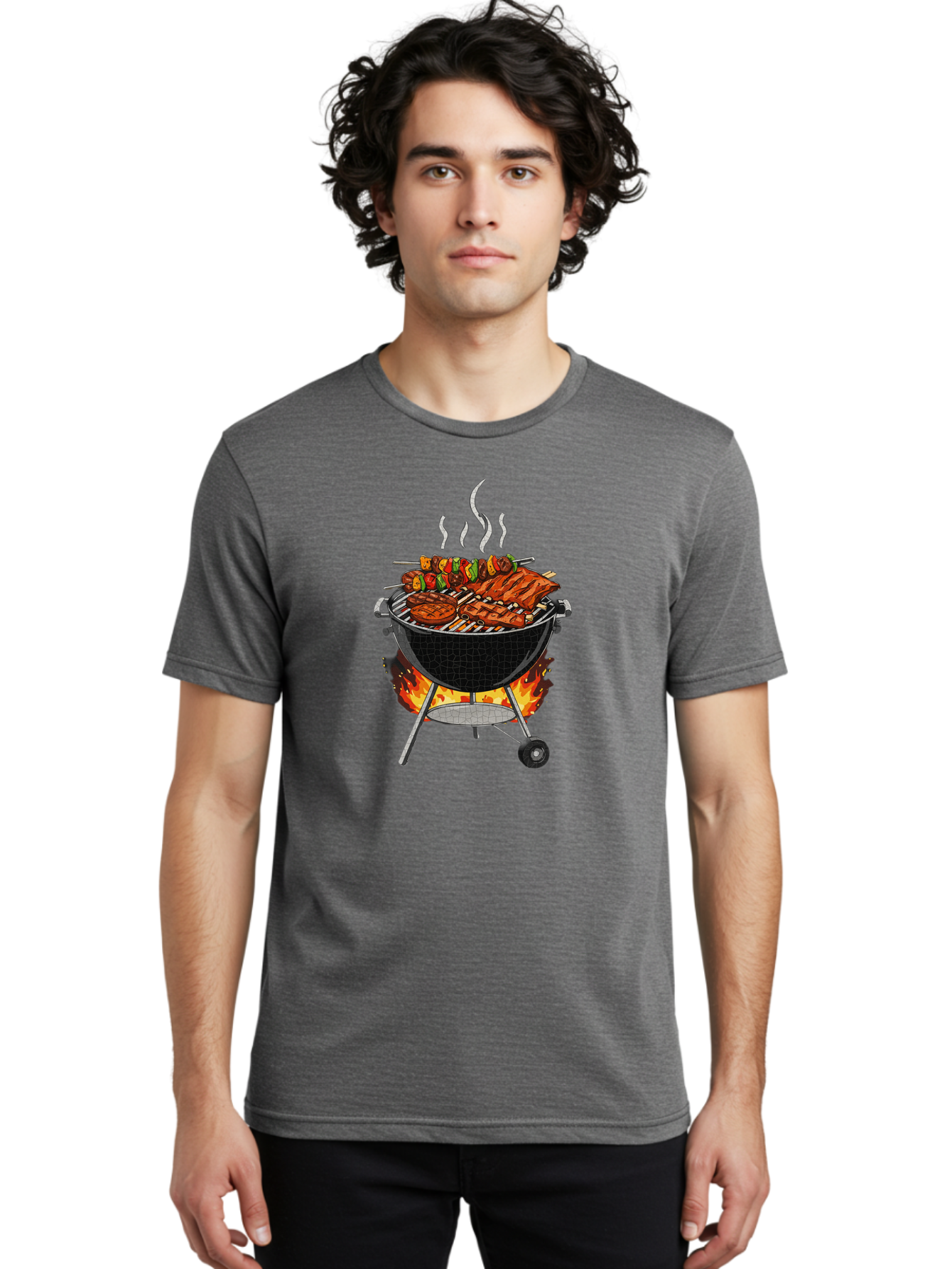 Barbecue-Grill-2 Men'S Graphic Tee, 100% Cotton, Comfortable Casual Summer Wear, Machine Washable, Barbecue Grill, Grilled Ribs, Kebabs, Skewers, Vegetables, Meat, Outdoor Cooking, Summer Food, Grill Marks, Smoky Flavor, Foodie, Backyard Bbq Bab656