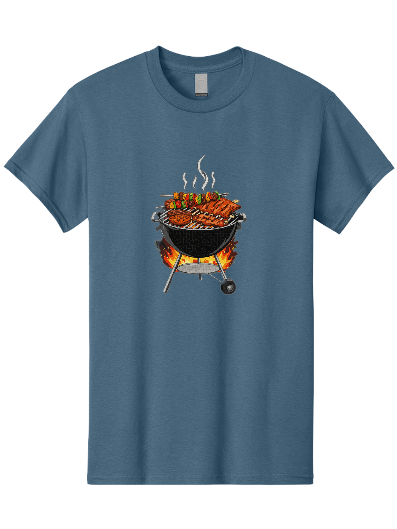 Barbecue-Grill-2 Men'S Graphic Tee, 100% Cotton, Comfortable Casual Summer Wear, Machine Washable, Barbecue Grill, Grilled Ribs, Kebabs, Skewers, Vegetables, Meat, Outdoor Cooking, Summer Food, Grill Marks, Smoky Flavor, Foodie, Backyard Bbq Bab656