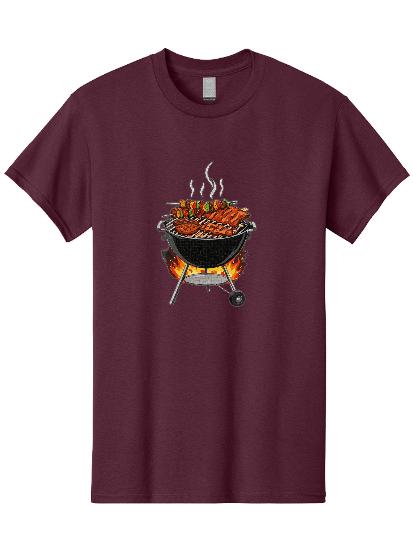 Barbecue-Grill-2 Men'S Graphic Tee, 100% Cotton, Comfortable Casual Summer Wear, Machine Washable, Barbecue Grill, Grilled Ribs, Kebabs, Skewers, Vegetables, Meat, Outdoor Cooking, Summer Food, Grill Marks, Smoky Flavor, Foodie, Backyard Bbq Bab656