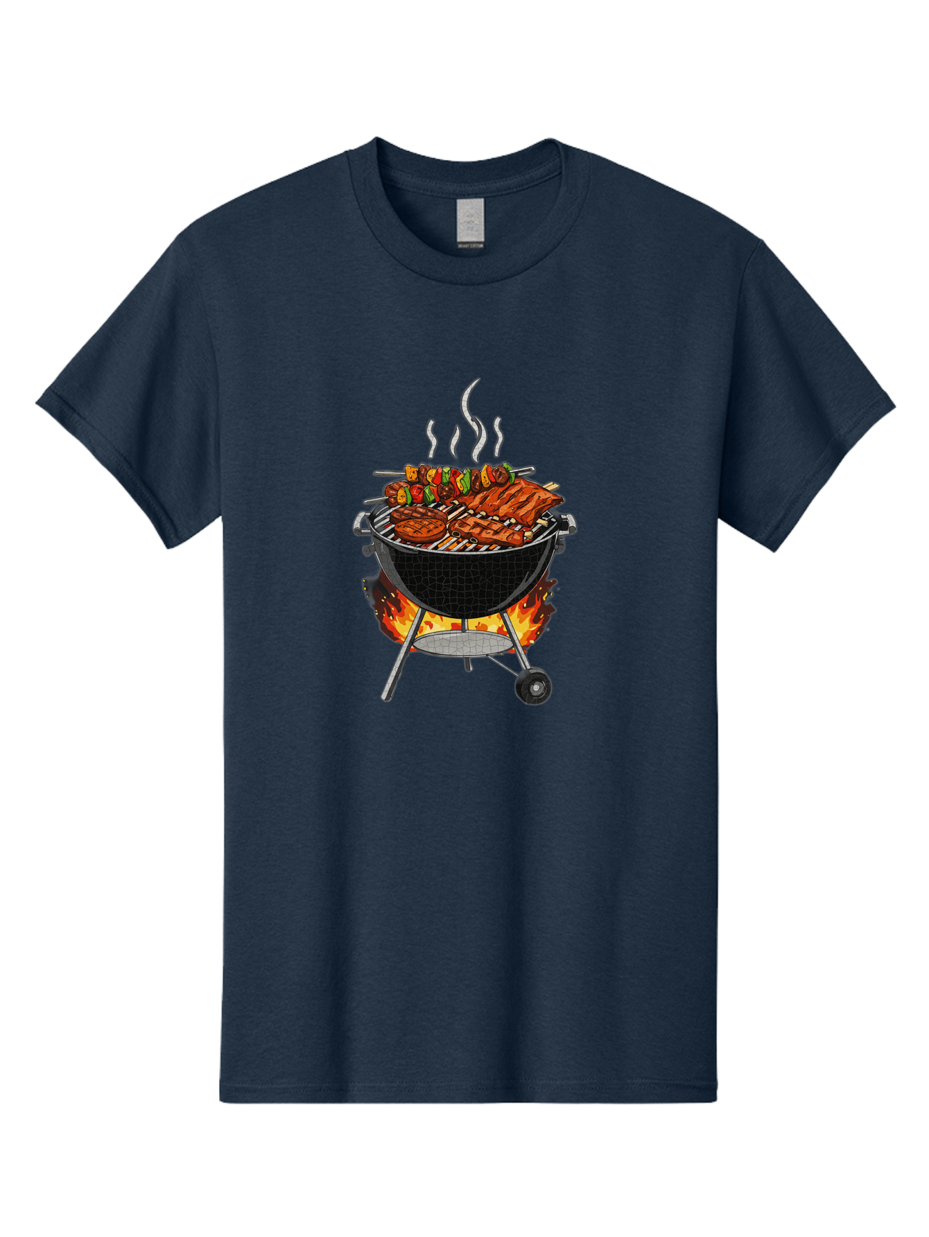 Barbecue-Grill-2 Men'S Graphic Tee, 100% Cotton, Comfortable Casual Summer Wear, Machine Washable, Barbecue Grill, Grilled Ribs, Kebabs, Skewers, Vegetables, Meat, Outdoor Cooking, Summer Food, Grill Marks, Smoky Flavor, Foodie, Backyard Bbq Bab656