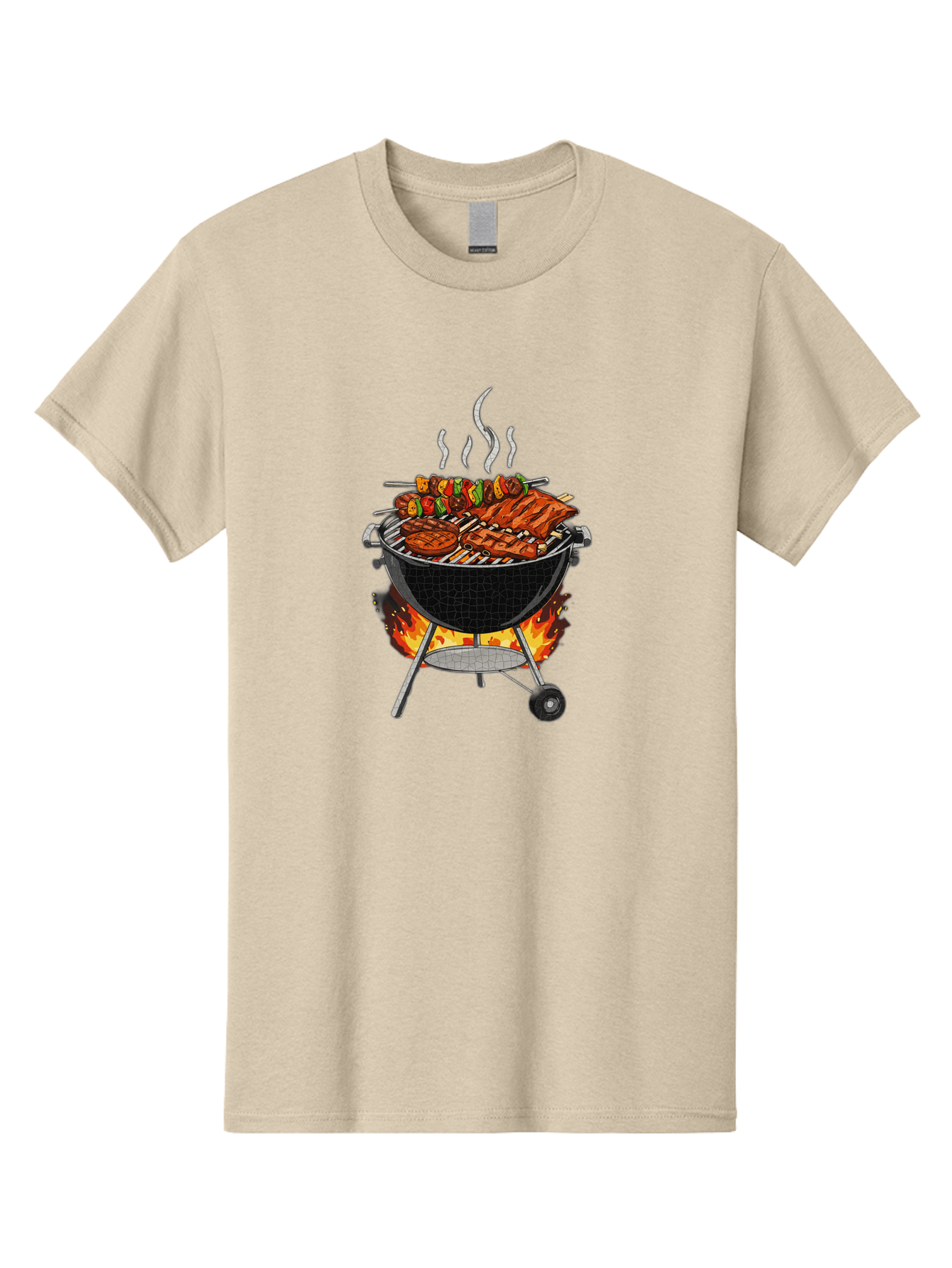 Barbecue-Grill-2 Men'S Graphic Tee, 100% Cotton, Comfortable Casual Summer Wear, Machine Washable, Barbecue Grill, Grilled Ribs, Kebabs, Skewers, Vegetables, Meat, Outdoor Cooking, Summer Food, Grill Marks, Smoky Flavor, Foodie, Backyard Bbq Bab656