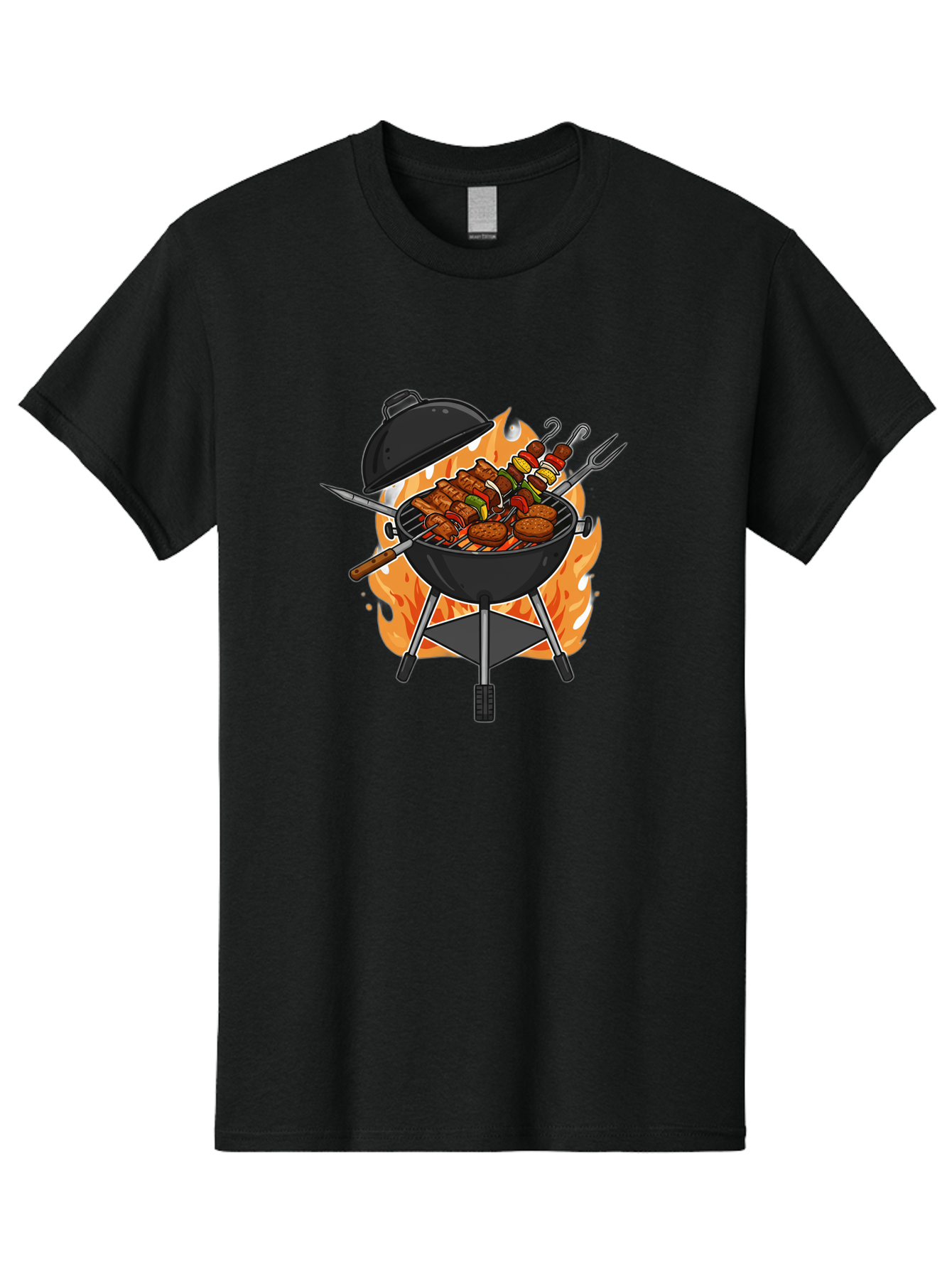 Barbecue-Grill-3 Men'S Graphic Tee, 100% Cotton, Comfortable Casual Summer Wear, Machine Washable, Barbecue Grill, Grilled Food, Skewers, Burgers, Sausages, Outdoor Cooking, Barbecue Party, Summer Fun, Delicious Food, Fire, Culinary Delights Bab657