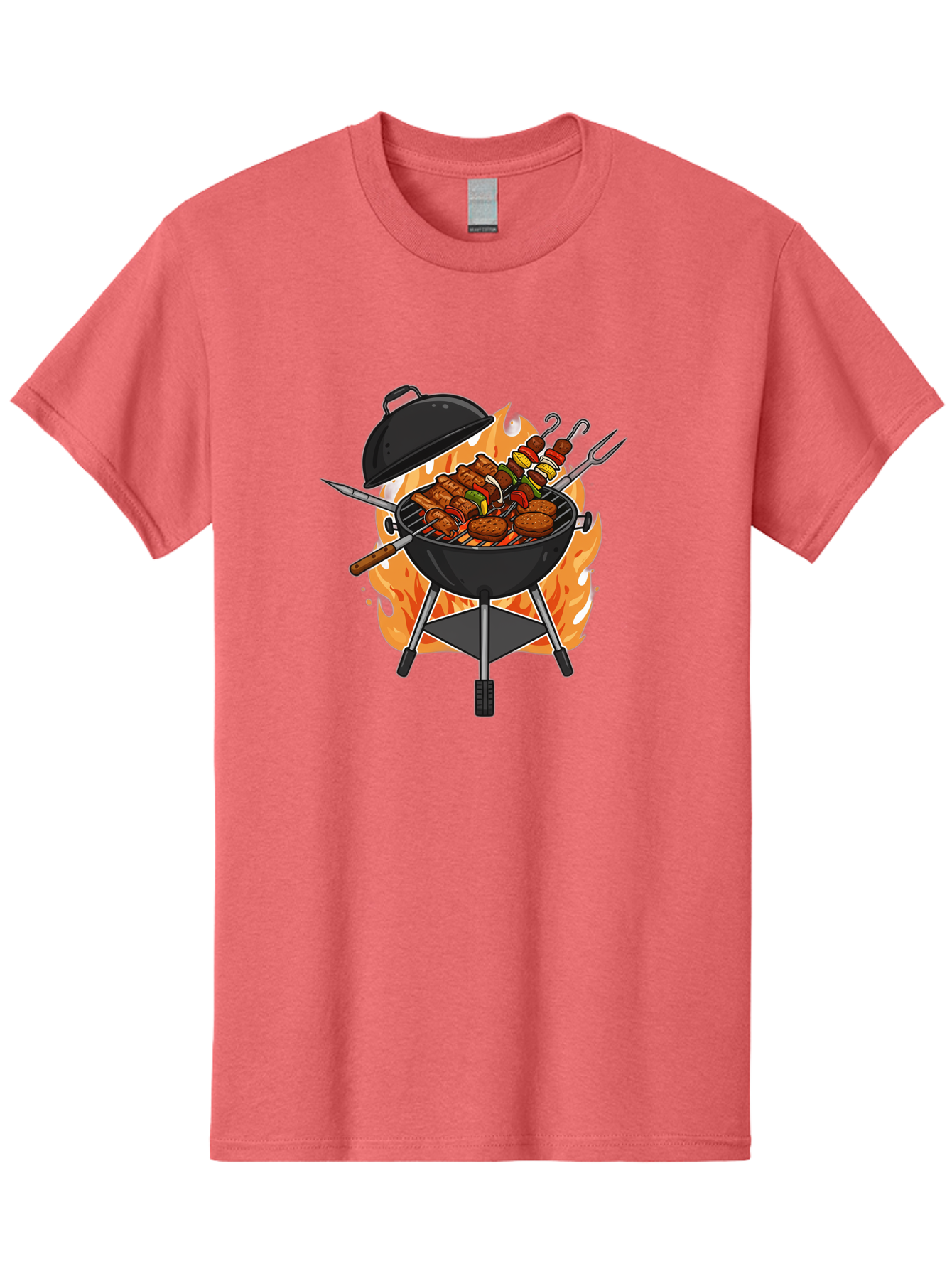 Barbecue-Grill-3 Men'S Graphic Tee, 100% Cotton, Comfortable Casual Summer Wear, Machine Washable, Barbecue Grill, Grilled Food, Skewers, Burgers, Sausages, Outdoor Cooking, Barbecue Party, Summer Fun, Delicious Food, Fire, Culinary Delights Bab657