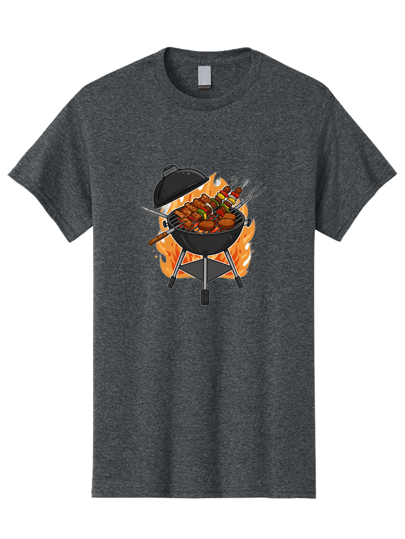 Barbecue-Grill-3 Men'S Graphic Tee, 100% Cotton, Comfortable Casual Summer Wear, Machine Washable, Barbecue Grill, Grilled Food, Skewers, Burgers, Sausages, Outdoor Cooking, Barbecue Party, Summer Fun, Delicious Food, Fire, Culinary Delights Bab657