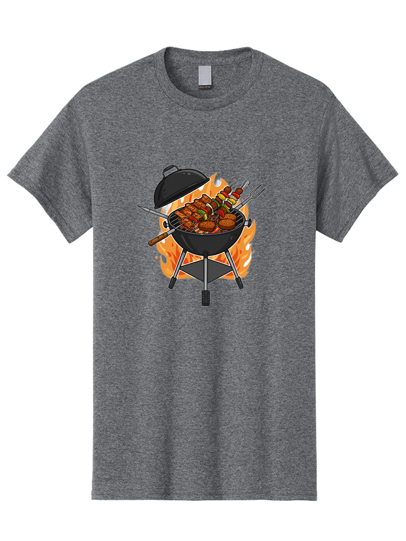 Barbecue-Grill-3 Men'S Graphic Tee, 100% Cotton, Comfortable Casual Summer Wear, Machine Washable, Barbecue Grill, Grilled Food, Skewers, Burgers, Sausages, Outdoor Cooking, Barbecue Party, Summer Fun, Delicious Food, Fire, Culinary Delights Bab657