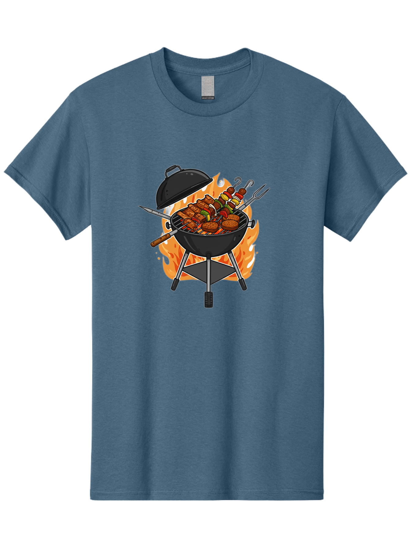 Barbecue-Grill-3 Men'S Graphic Tee, 100% Cotton, Comfortable Casual Summer Wear, Machine Washable, Barbecue Grill, Grilled Food, Skewers, Burgers, Sausages, Outdoor Cooking, Barbecue Party, Summer Fun, Delicious Food, Fire, Culinary Delights Bab657