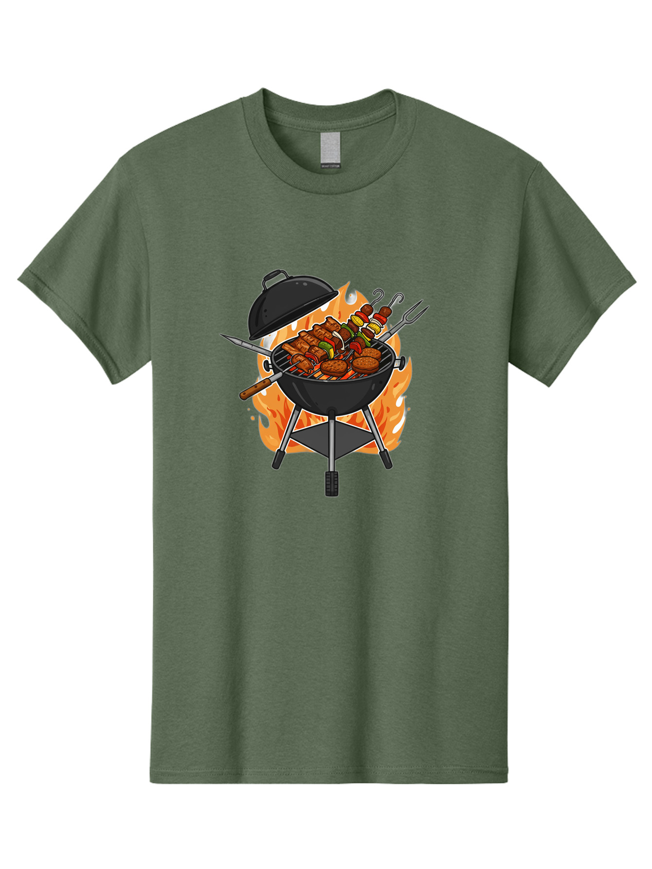 Barbecue-Grill-3 Men'S Graphic Tee, 100% Cotton, Comfortable Casual Summer Wear, Machine Washable, Barbecue Grill, Grilled Food, Skewers, Burgers, Sausages, Outdoor Cooking, Barbecue Party, Summer Fun, Delicious Food, Fire, Culinary Delights Bab657
