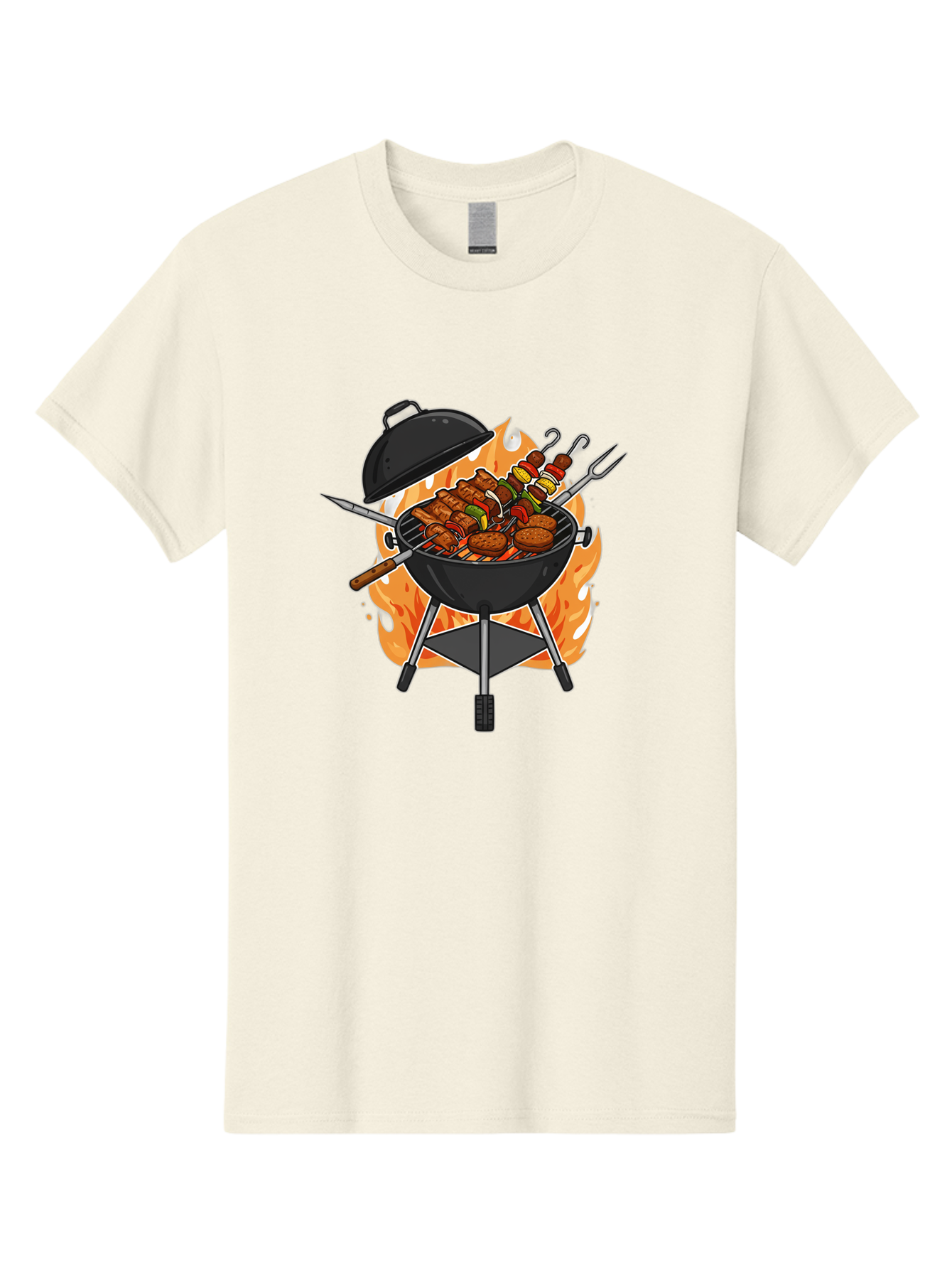 Barbecue-Grill-3 Men'S Graphic Tee, 100% Cotton, Comfortable Casual Summer Wear, Machine Washable, Barbecue Grill, Grilled Food, Skewers, Burgers, Sausages, Outdoor Cooking, Barbecue Party, Summer Fun, Delicious Food, Fire, Culinary Delights Bab657