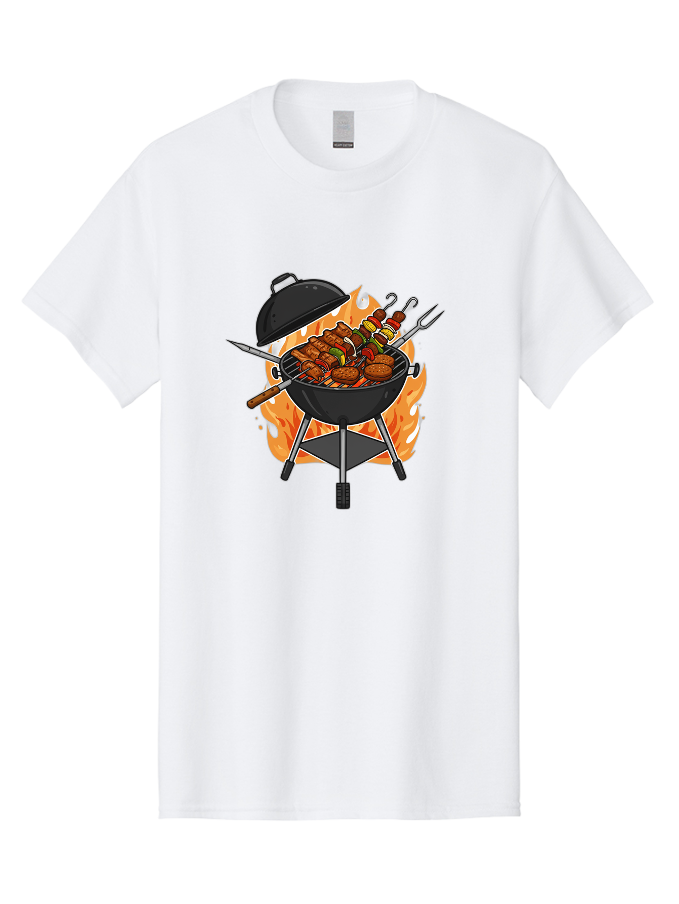 Barbecue-Grill-3 Men'S Graphic Tee, 100% Cotton, Comfortable Casual Summer Wear, Machine Washable, Barbecue Grill, Grilled Food, Skewers, Burgers, Sausages, Outdoor Cooking, Barbecue Party, Summer Fun, Delicious Food, Fire, Culinary Delights Bab657