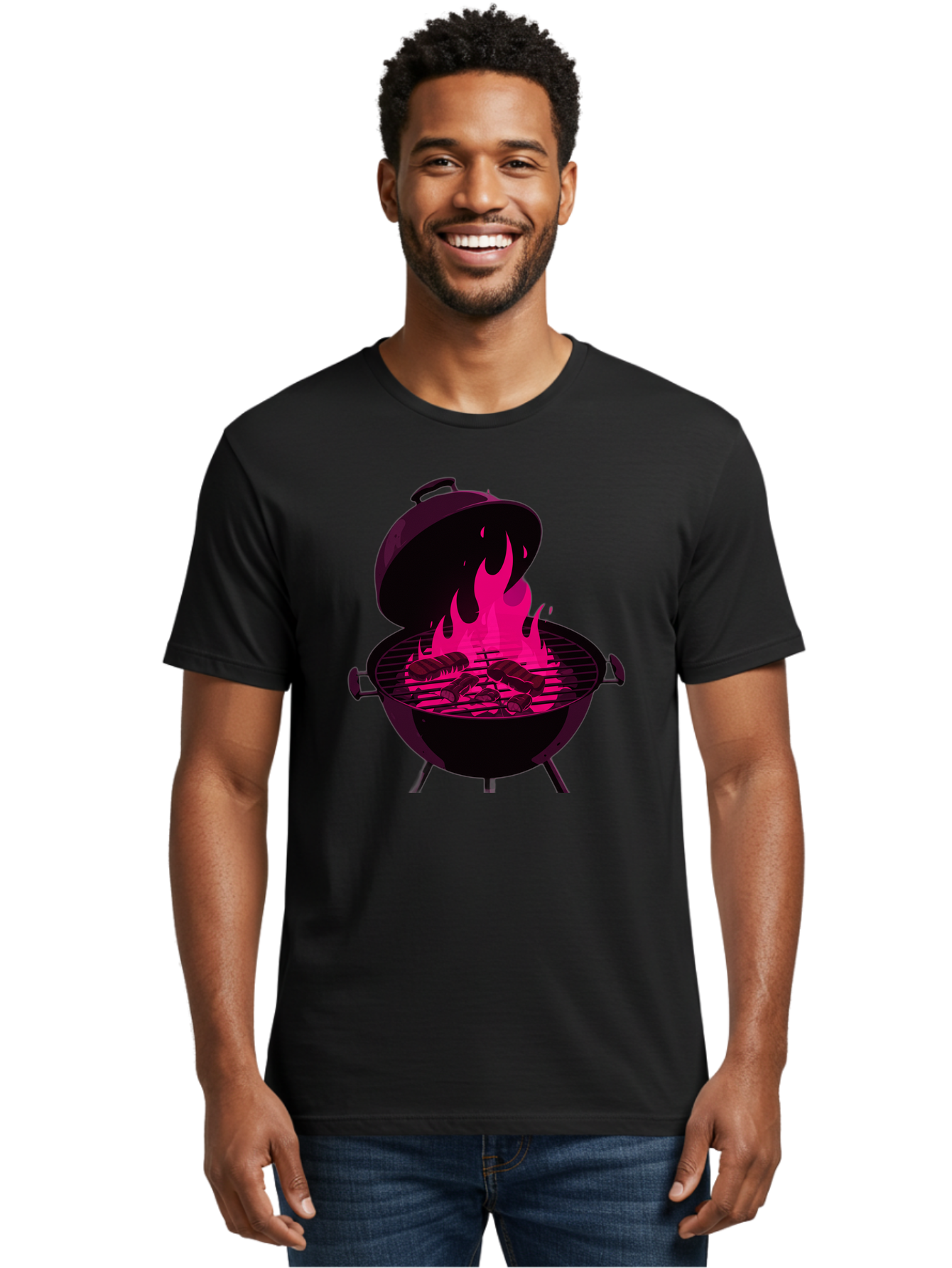 Barbecue-Grill-4 Men'S Graphic Tee, 100% Cotton, Comfortable Casual Summer Wear, Machine Washable, Barbecue Grill, Grilling Meat, Hot Flames, Cooking Outdoors, Summer Food, Grilling Burgers Bab658