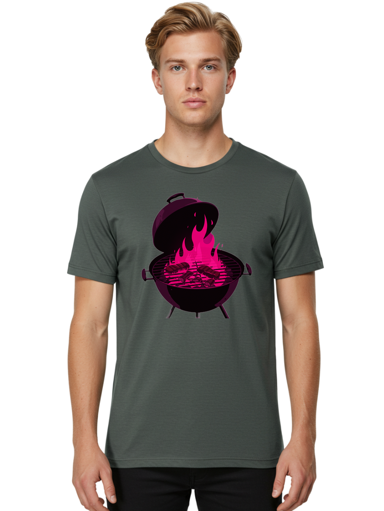 Barbecue-Grill-4 Men'S Graphic Tee, 100% Cotton, Comfortable Casual Summer Wear, Machine Washable, Barbecue Grill, Grilling Meat, Hot Flames, Cooking Outdoors, Summer Food, Grilling Burgers Bab658
