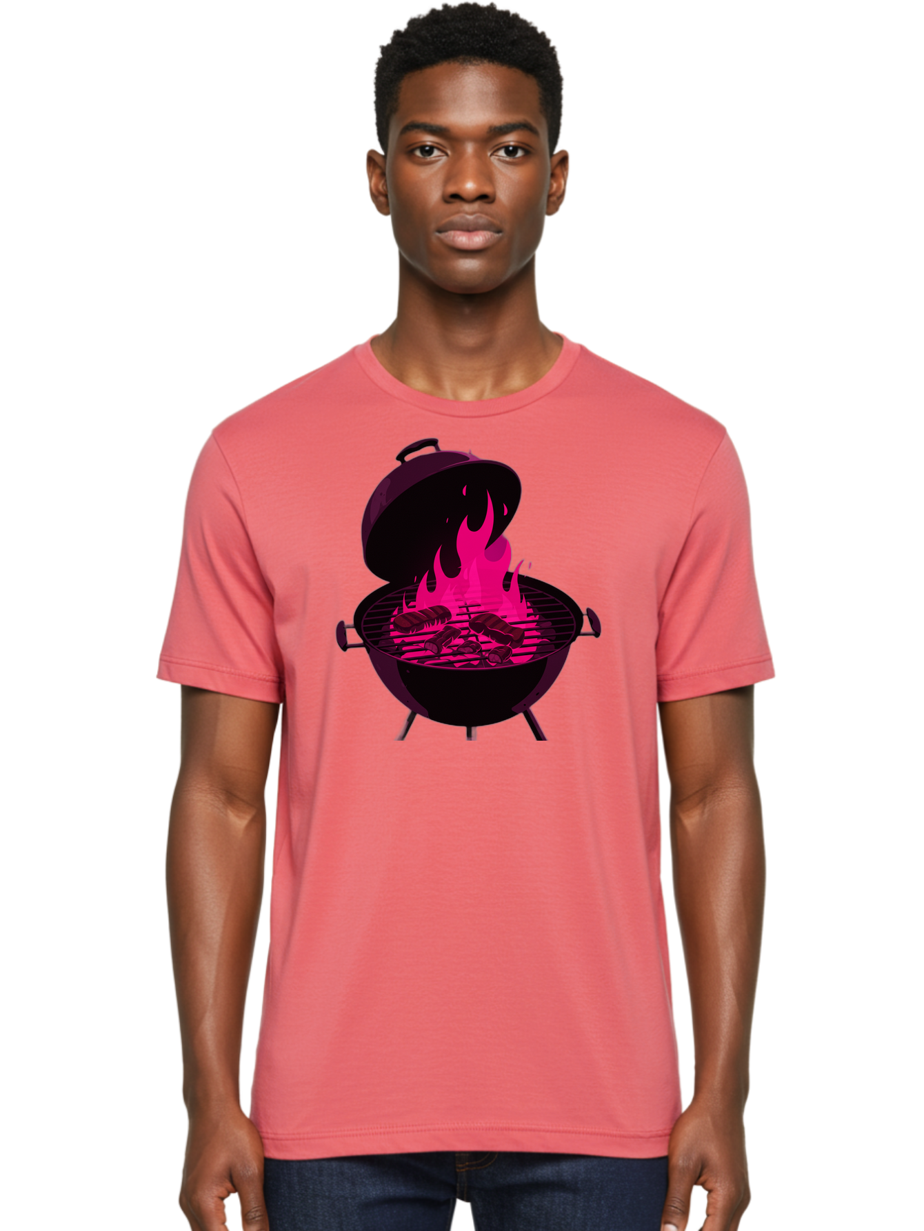 Barbecue-Grill-4 Men'S Graphic Tee, 100% Cotton, Comfortable Casual Summer Wear, Machine Washable, Barbecue Grill, Grilling Meat, Hot Flames, Cooking Outdoors, Summer Food, Grilling Burgers Bab658