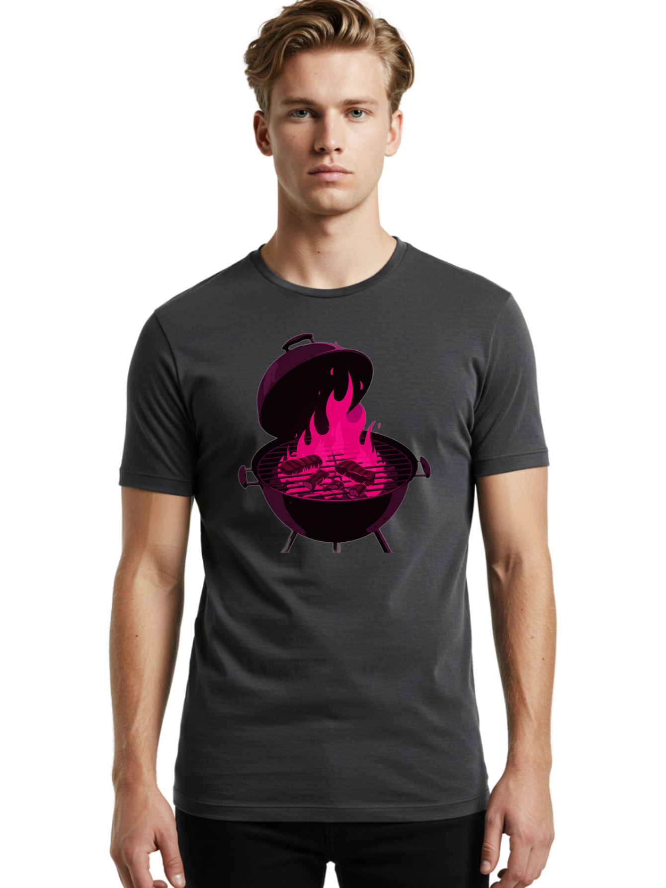 Barbecue-Grill-4 Men'S Graphic Tee, 100% Cotton, Comfortable Casual Summer Wear, Machine Washable, Barbecue Grill, Grilling Meat, Hot Flames, Cooking Outdoors, Summer Food, Grilling Burgers Bab658