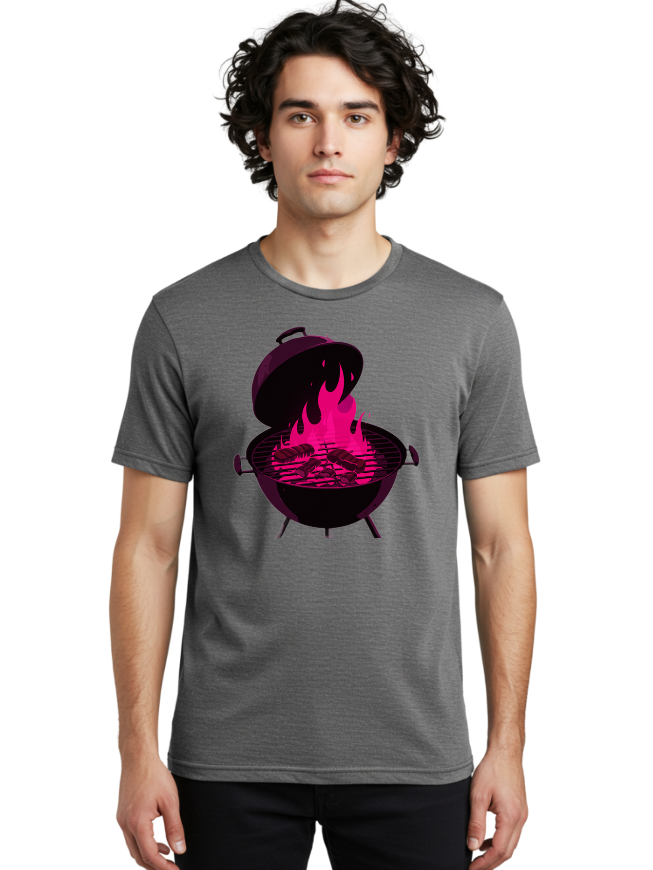Barbecue-Grill-4 Men'S Graphic Tee, 100% Cotton, Comfortable Casual Summer Wear, Machine Washable, Barbecue Grill, Grilling Meat, Hot Flames, Cooking Outdoors, Summer Food, Grilling Burgers Bab658