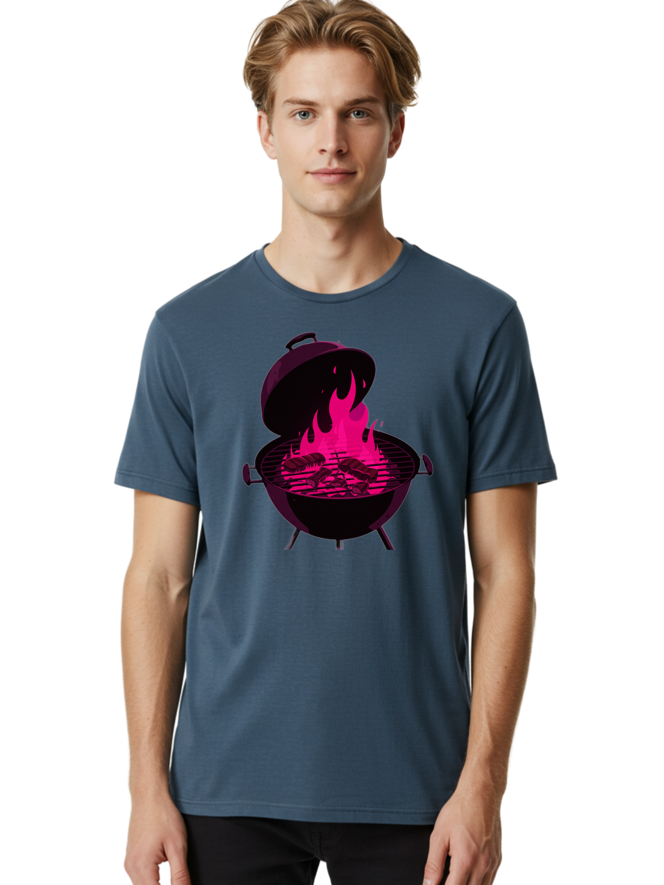 Barbecue-Grill-4 Men'S Graphic Tee, 100% Cotton, Comfortable Casual Summer Wear, Machine Washable, Barbecue Grill, Grilling Meat, Hot Flames, Cooking Outdoors, Summer Food, Grilling Burgers Bab658
