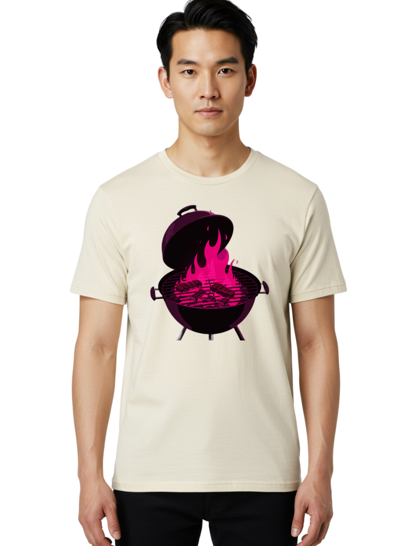 Barbecue-Grill-4 Men'S Graphic Tee, 100% Cotton, Comfortable Casual Summer Wear, Machine Washable, Barbecue Grill, Grilling Meat, Hot Flames, Cooking Outdoors, Summer Food, Grilling Burgers Bab658