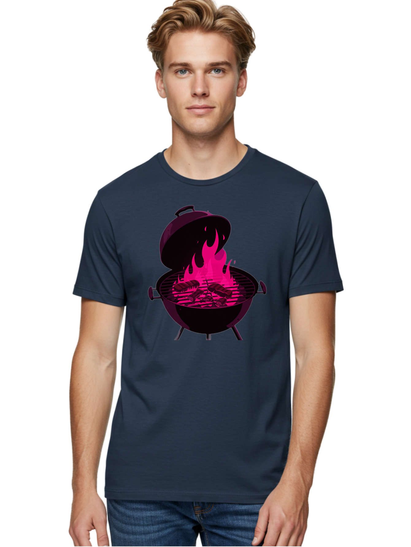 Barbecue-Grill-4 Men'S Graphic Tee, 100% Cotton, Comfortable Casual Summer Wear, Machine Washable, Barbecue Grill, Grilling Meat, Hot Flames, Cooking Outdoors, Summer Food, Grilling Burgers Bab658