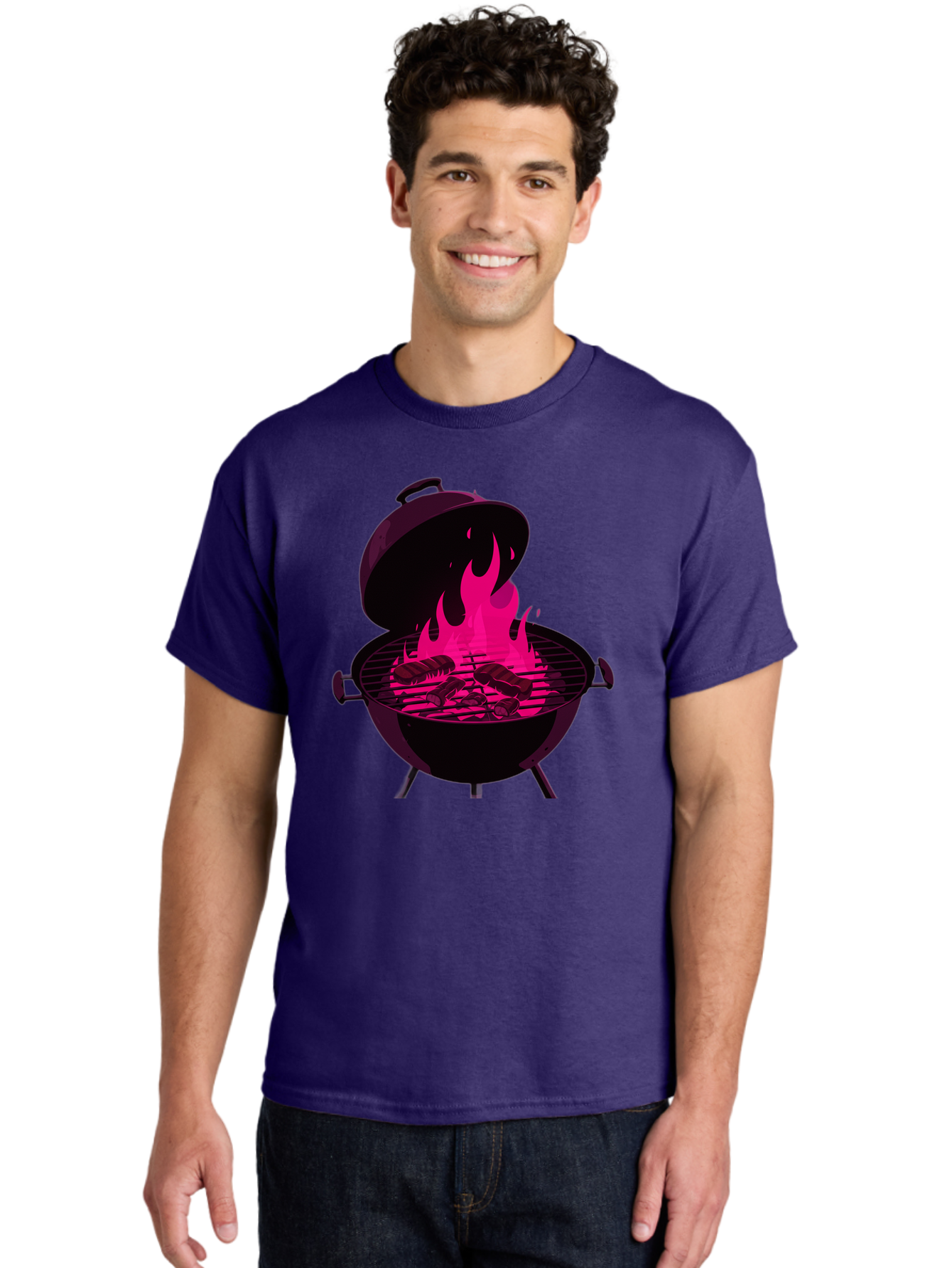 Barbecue-Grill-4 Men'S Graphic Tee, 100% Cotton, Comfortable Casual Summer Wear, Machine Washable, Barbecue Grill, Grilling Meat, Hot Flames, Cooking Outdoors, Summer Food, Grilling Burgers Bab658