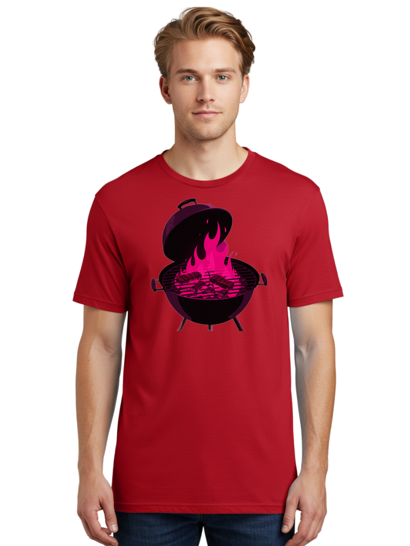 Barbecue-Grill-4 Men'S Graphic Tee, 100% Cotton, Comfortable Casual Summer Wear, Machine Washable, Barbecue Grill, Grilling Meat, Hot Flames, Cooking Outdoors, Summer Food, Grilling Burgers Bab658