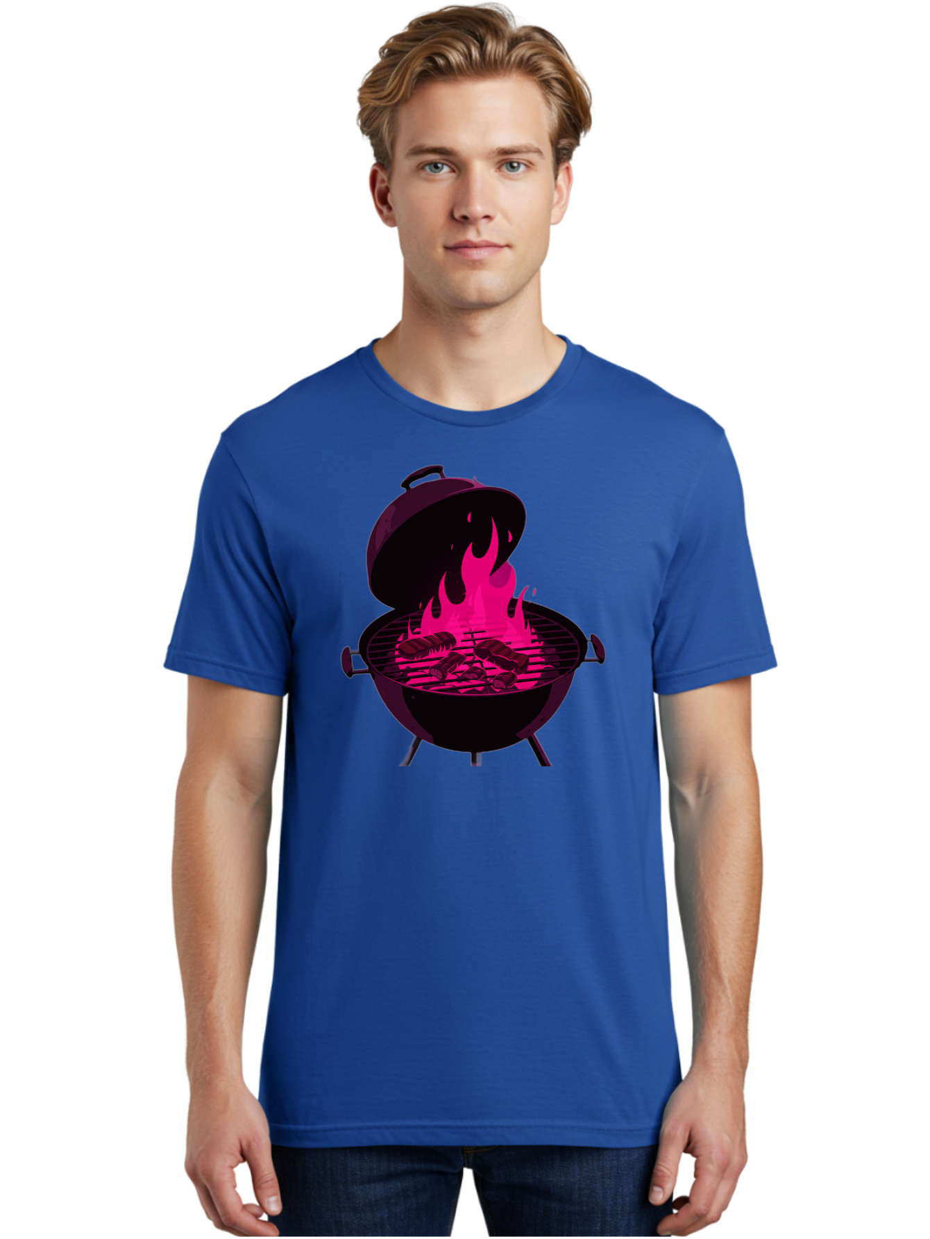 Barbecue-Grill-4 Men'S Graphic Tee, 100% Cotton, Comfortable Casual Summer Wear, Machine Washable, Barbecue Grill, Grilling Meat, Hot Flames, Cooking Outdoors, Summer Food, Grilling Burgers Bab658